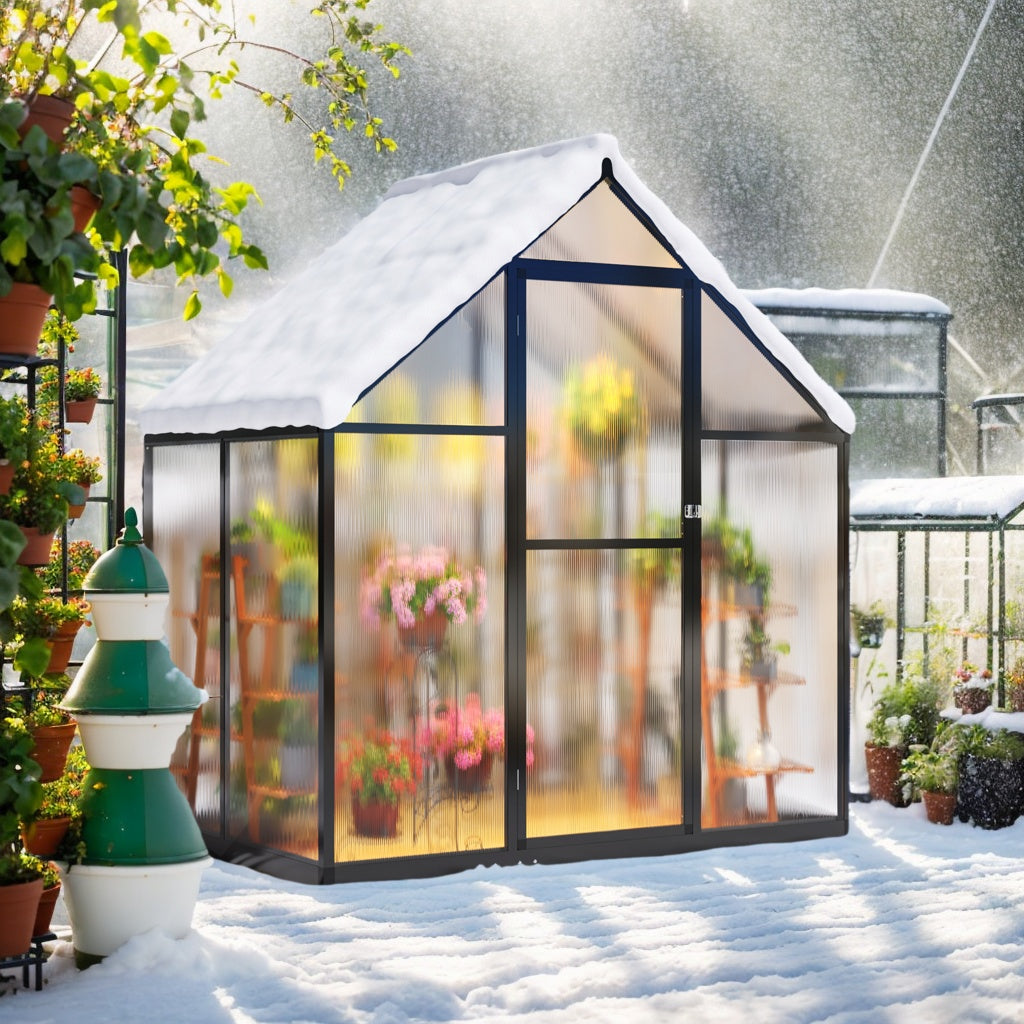 4' x 6' Polycarbonate Greenhouse, Large Aluminum Walk-in for Backyard Outdoor