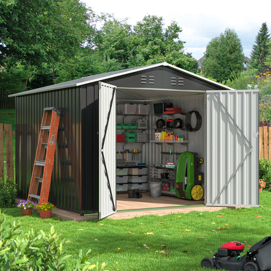 MUCHANT 7.4'x7.4' Outdoor Metal Storage Shed with Updated Frame Structure and Lockable Doors, Steel Garden Tool Sheds for Backyard, Patio, Lawn, Gray