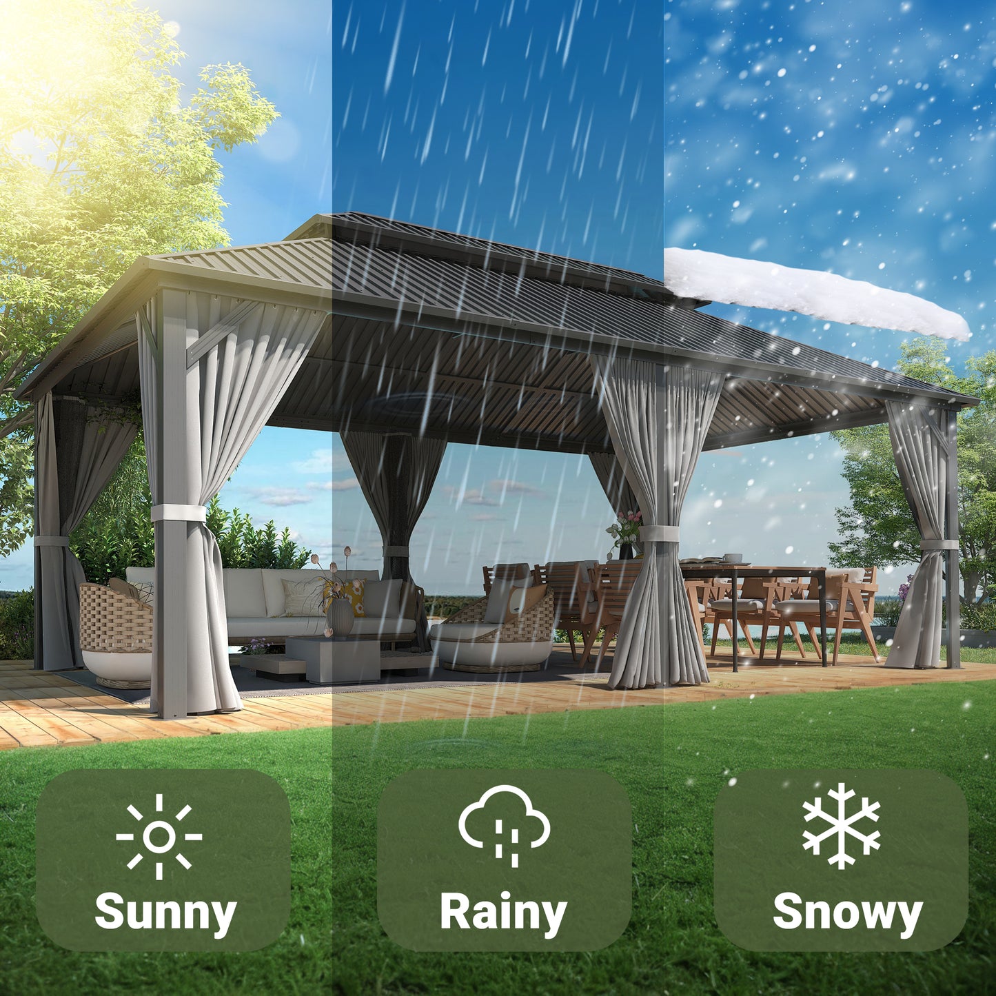 NETAJE 12x20 FT Hardtop Gazebo, Heavy Duty Gazebo with Aluminum Frame, Galvanized Steel Double Roof & Mosquito Net for Garden, Patio, Grey