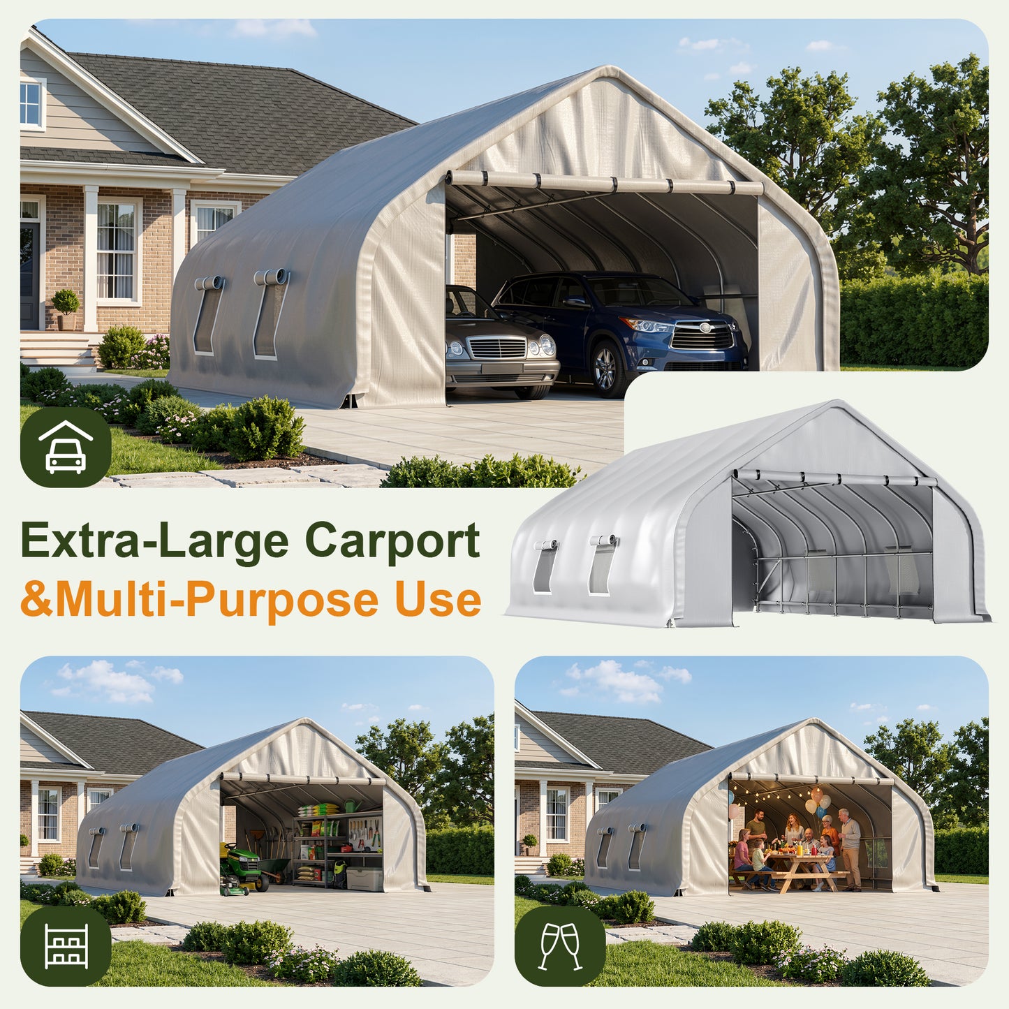 NETAJE 20x30ft Heavy Duty Carport Canopy, Galvanized Steel Frame Outdoor Storage Tent with Roll-Up Windows, Waterproof Garage Shelter for Cars, Boats, Equipment