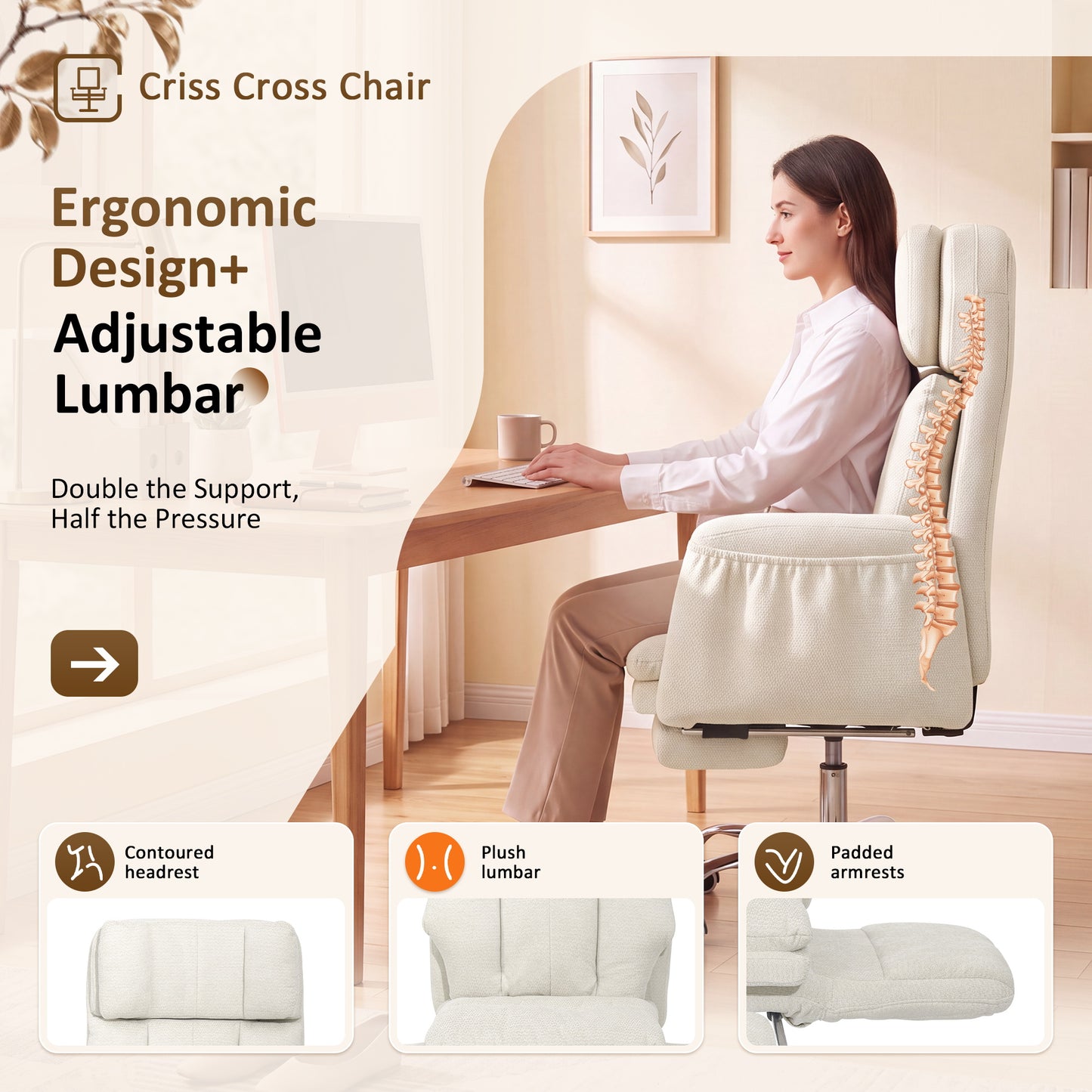 NETAJE Big and Tall Office Chair, Ergonomic Chair with 4-Level Adjustable Lumbar Support & Footrest for Home Office
