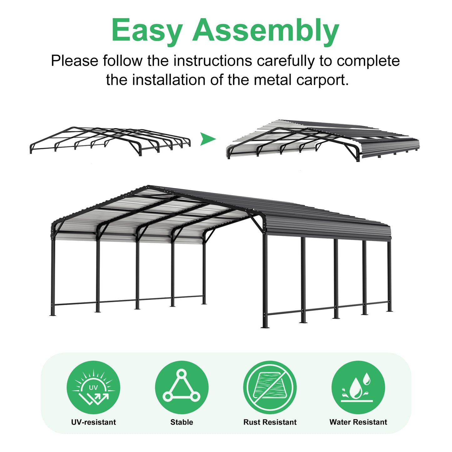 NETAJE 20'x20' Heavy-Duty Metal Carport with Enhanced Base & Galvanized Steel Roof for Car, Boats and Truck