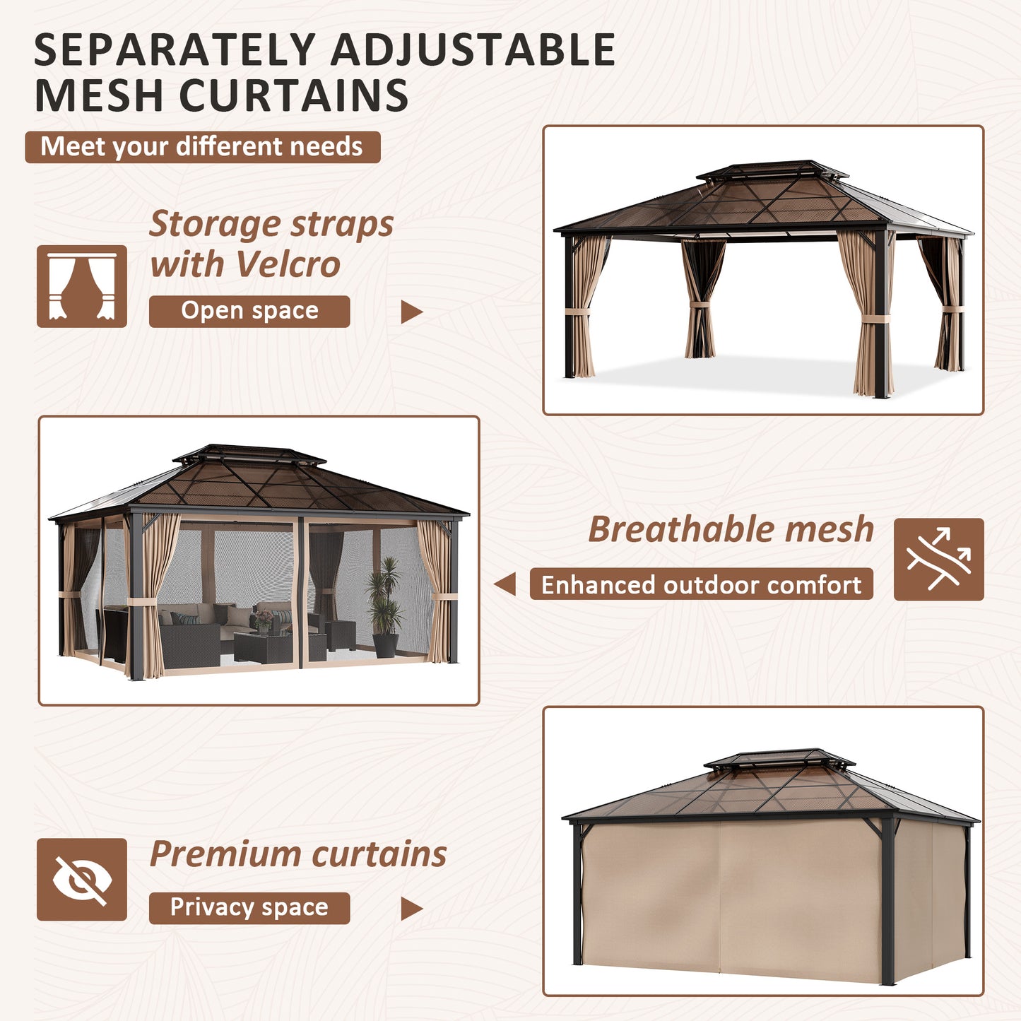 NETAJE 12x16 FT Hardtop Gazebo, Heavy Duty Gazebo with Aluminum Frame and PC Panel Double Roof, Outdoor Permanent Pavilion with Curtains and Mosquito Netting for Patio, Backyard, Lawn