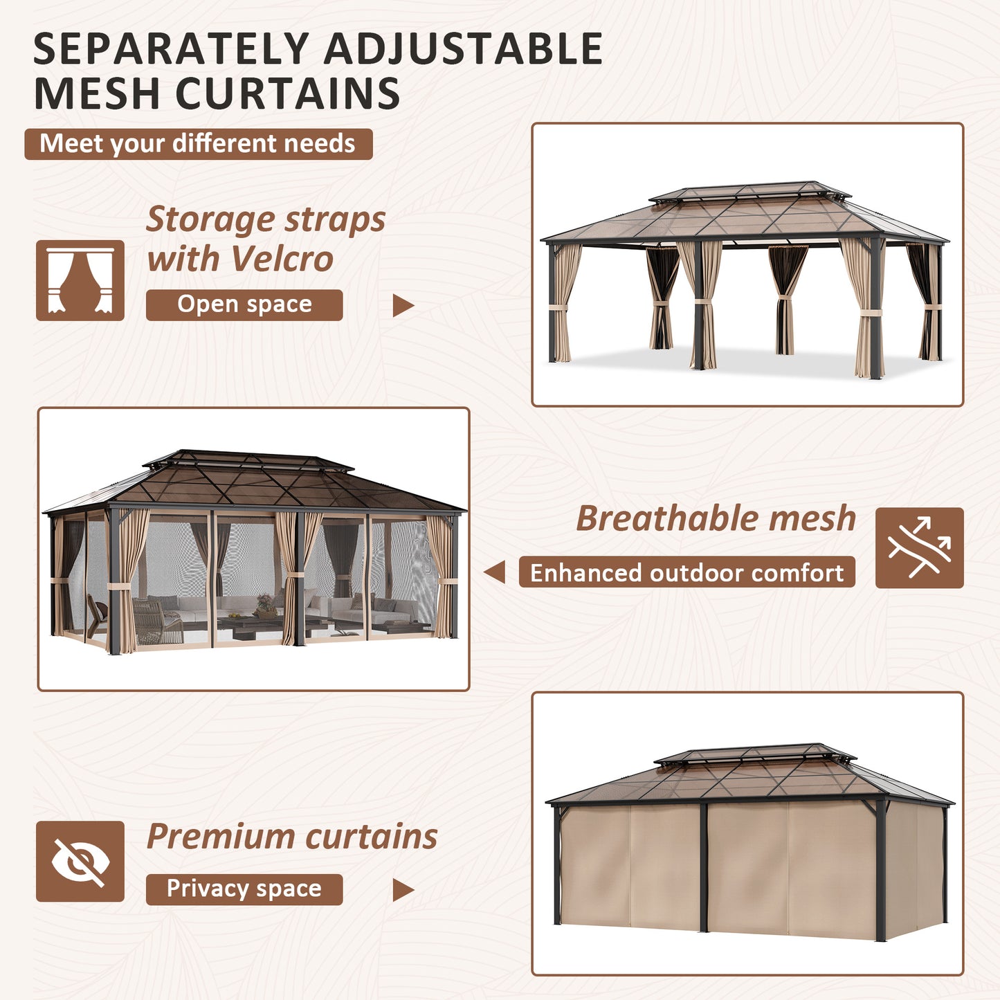 NETAJE 12x20 FT Hardtop Gazebo, Heavy Duty Gazebo with Aluminum Frame and PC Panel Double Roof, Outdoor Permanent Pavilion with Curtains and Mosquito Netting for Patio, Backyard, Lawn