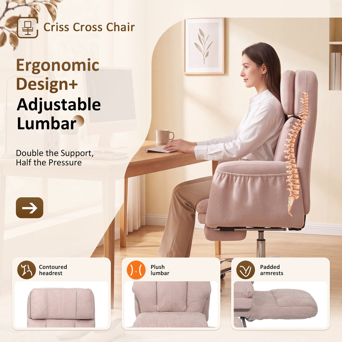 NETAJE Big and Tall Office Chair, Ergonomic Chair with 4-Level Adjustable Lumbar Support & Footrest for Home Office