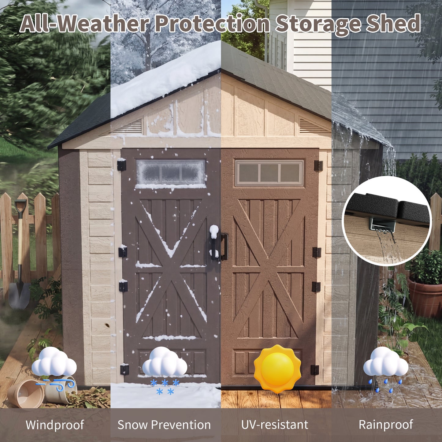 NETAJE 8x10 ft Resin Storage Shed, Outdoor Plastic Tool Shed with Floor, Lockable Door, Window and Vents for Patio, Backyard, Beige & Brown
