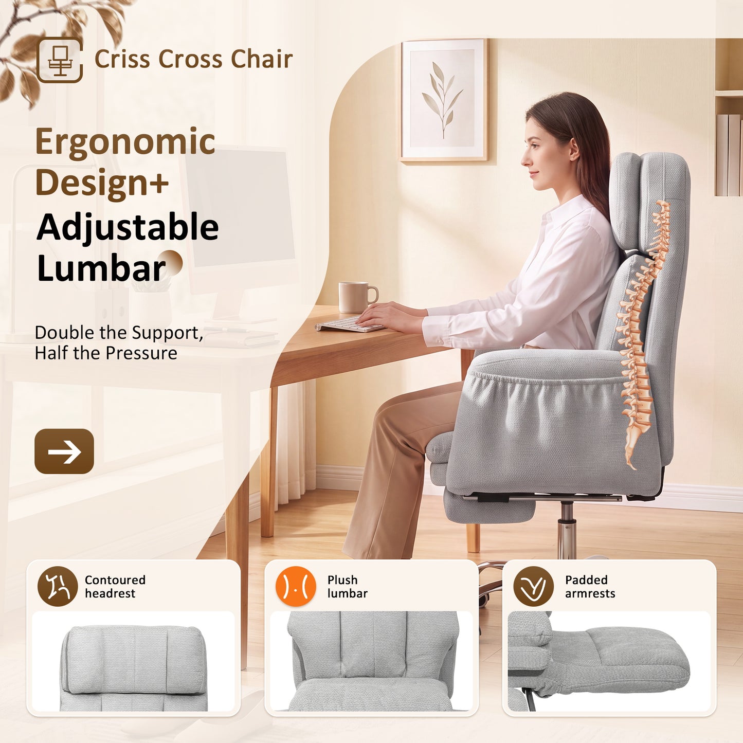 NETAJE Big and Tall Office Chair, Ergonomic Chair with 4-Level Adjustable Lumbar Support & Footrest for Home Office