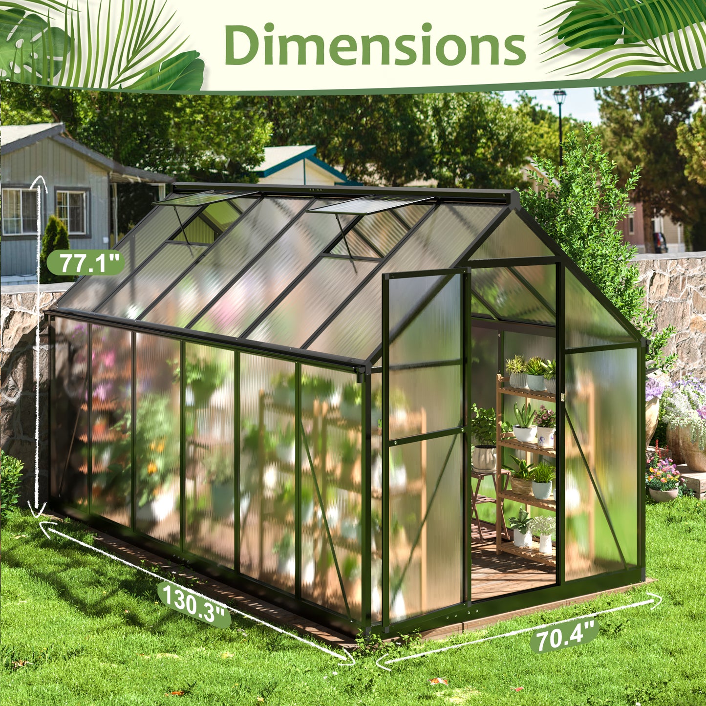 6x11 FT Quick Setup Polycarbonate Greenhouse with Window for Winter,Large Aluminum Walk-in Green House for Backyard/Outdoor Use