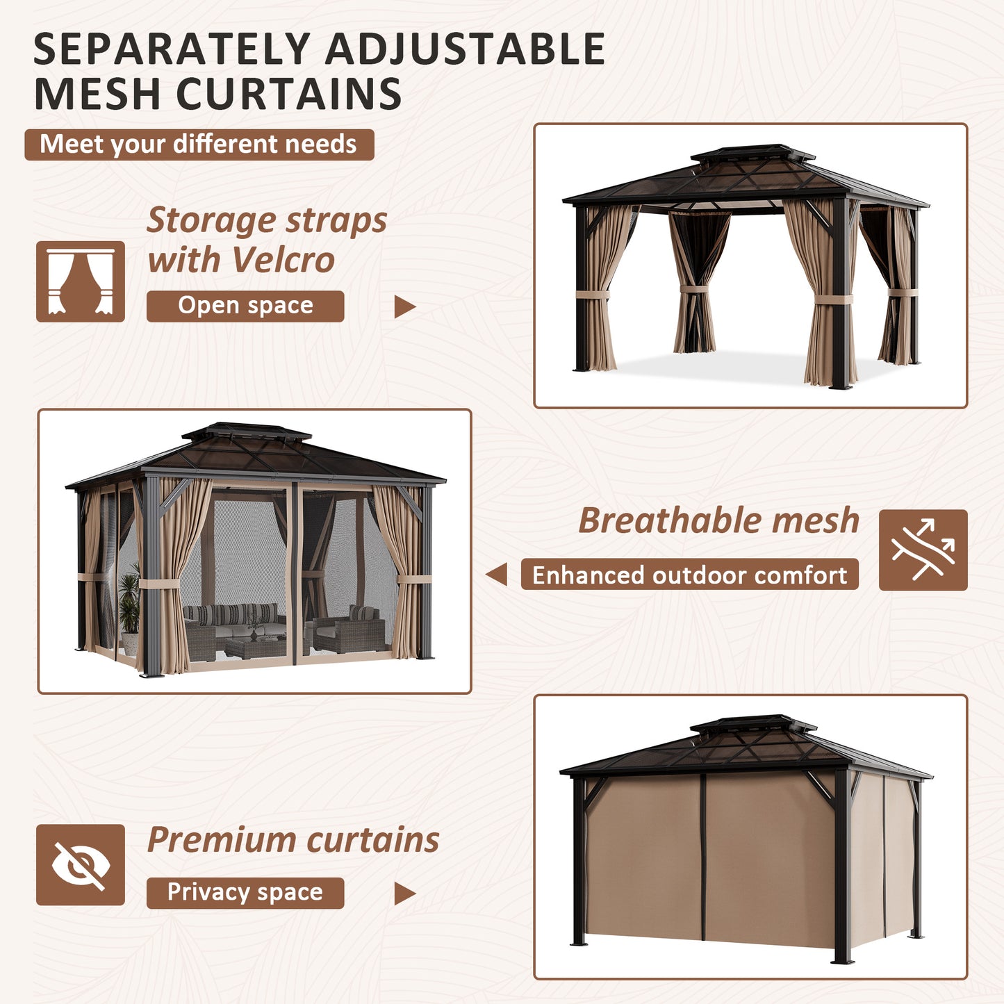 NETAJE 10x12 FT Hardtop Gazebo, Heavy Duty Gazebo with Aluminum Frame and PC Panel Double Roof, Outdoor Permanent Pavilion with Curtains and Mosquito Netting for Patio, Backyard, Lawn