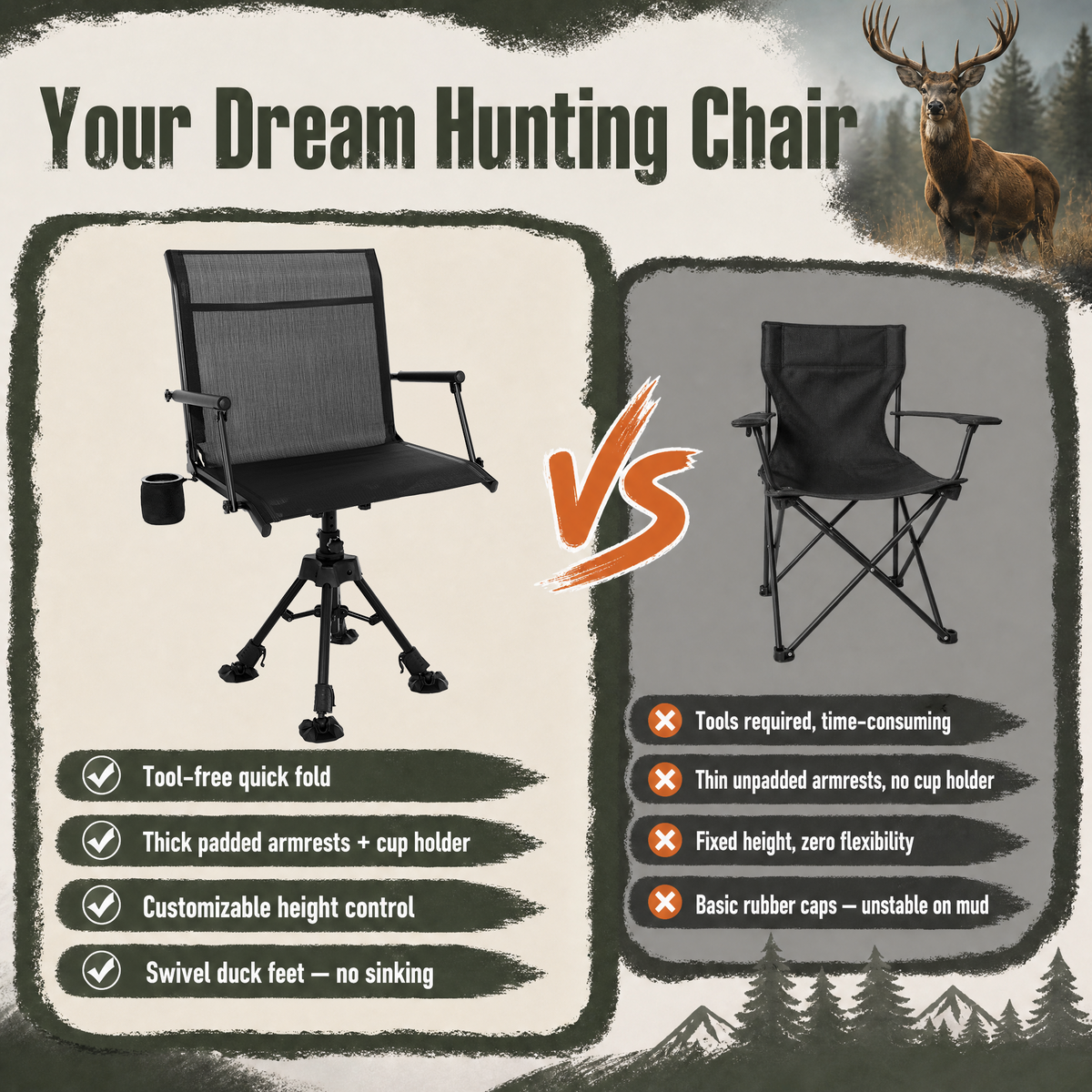 NETAJE 360°Swivel Hunting Blind Chair with Adjustable Legs, Folding Portable Hunting Chair with Cup Holder for Deer Hunting Fishing Camping Ground Blinds