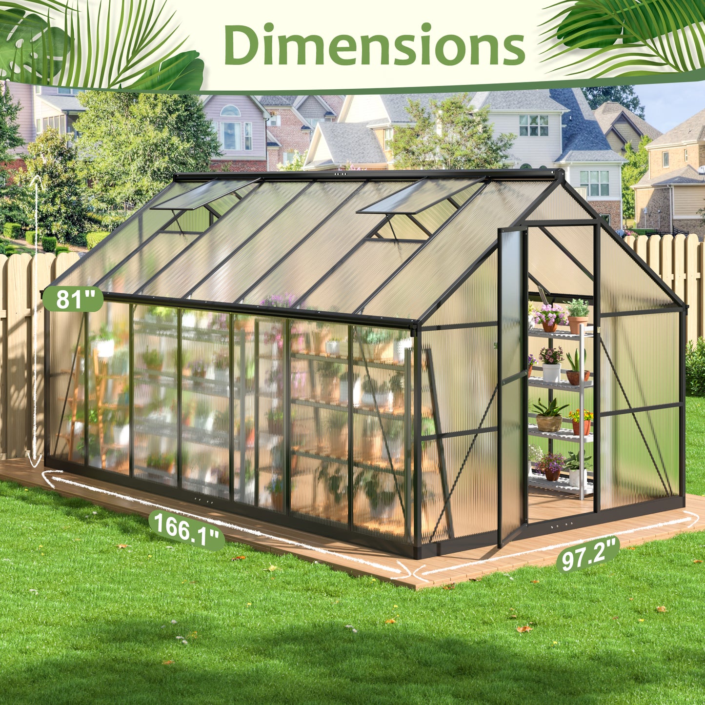 14x8 FT Quick Setup Polycarbonate Greenhouse with Window for Winter,Large Aluminum Walk-in Green House for Backyard/Outdoor Use