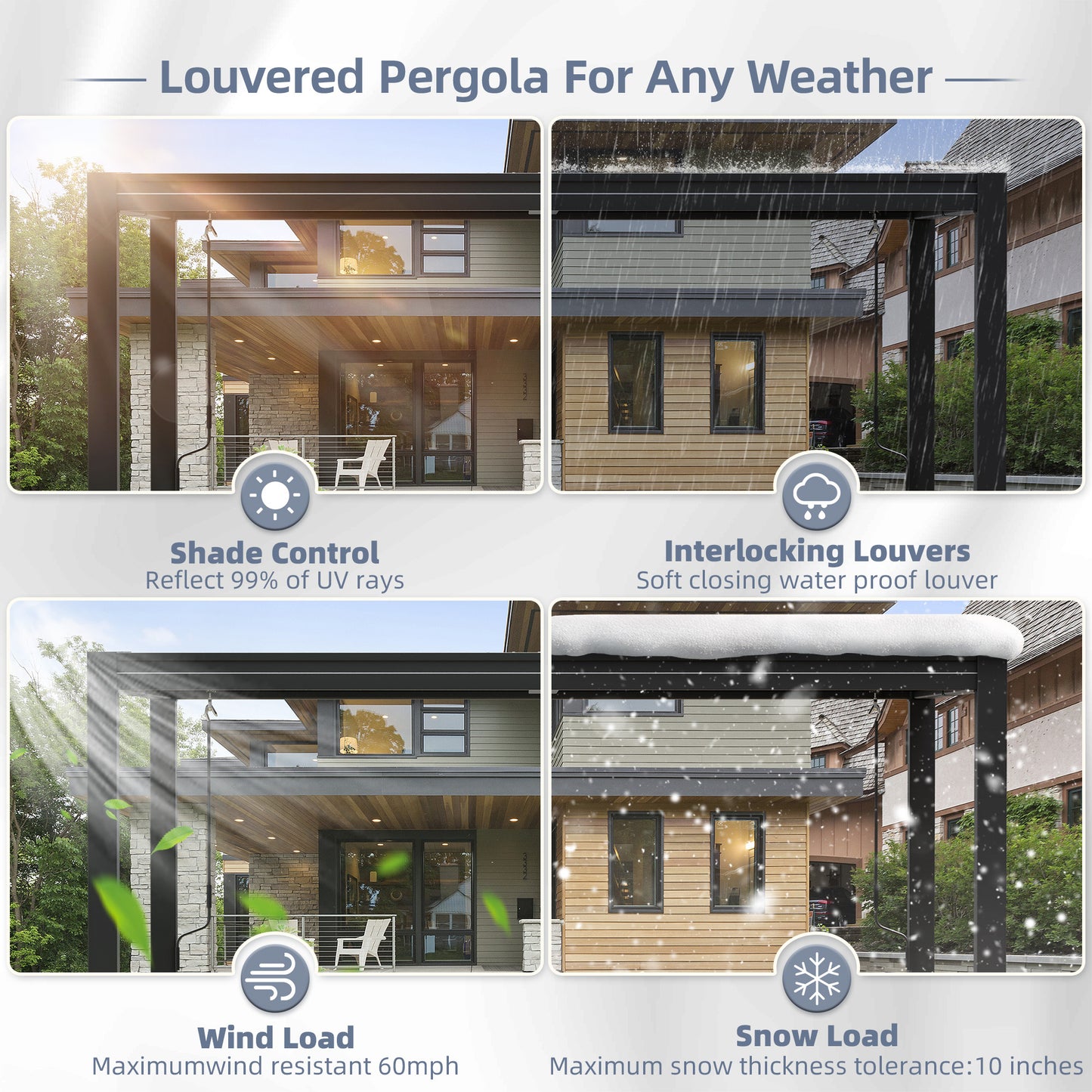 NETAJE 10'x12' Hardtop Louvered Pergola, Aluminum Outdoor Pavilion with Adjustable Louvered Roof and Drainage System for Patio Deck for Patio, Garden, Decks, Backyard
