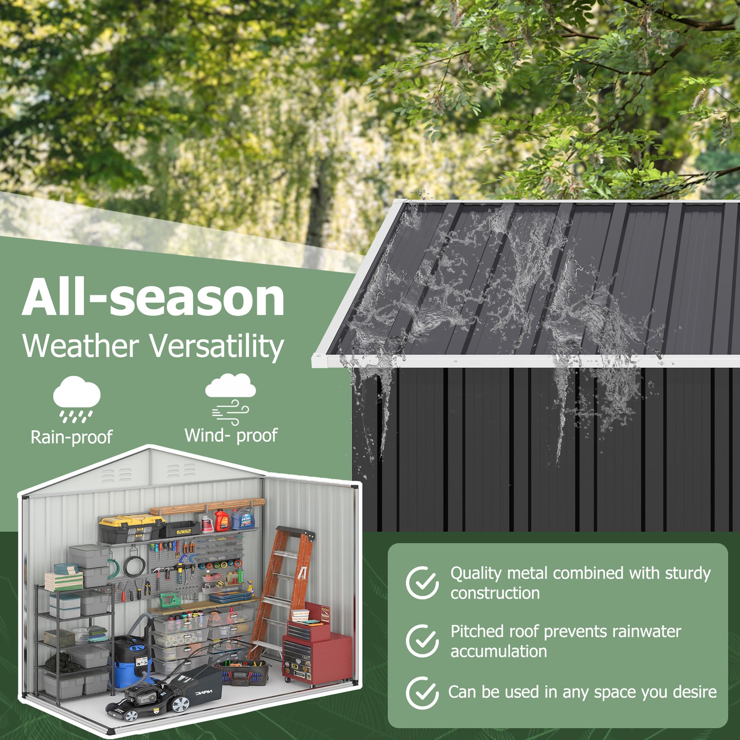 NETAJE 9'x4' Outdoor Metal Storage Shed with Upgraded Frame and Lockable Doors for Backyard, Garden, Lawn