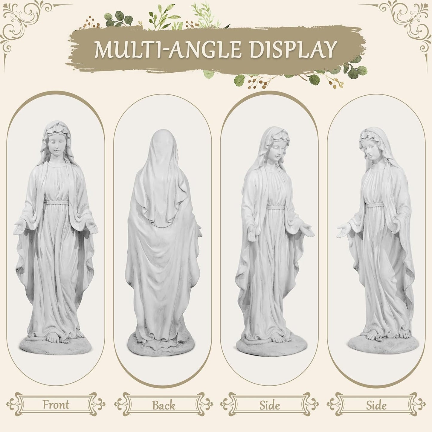 NETAJE 30 Inch Virgin Mary Statue, MgO Large Religious Garden Statue for Outdoor Yard
