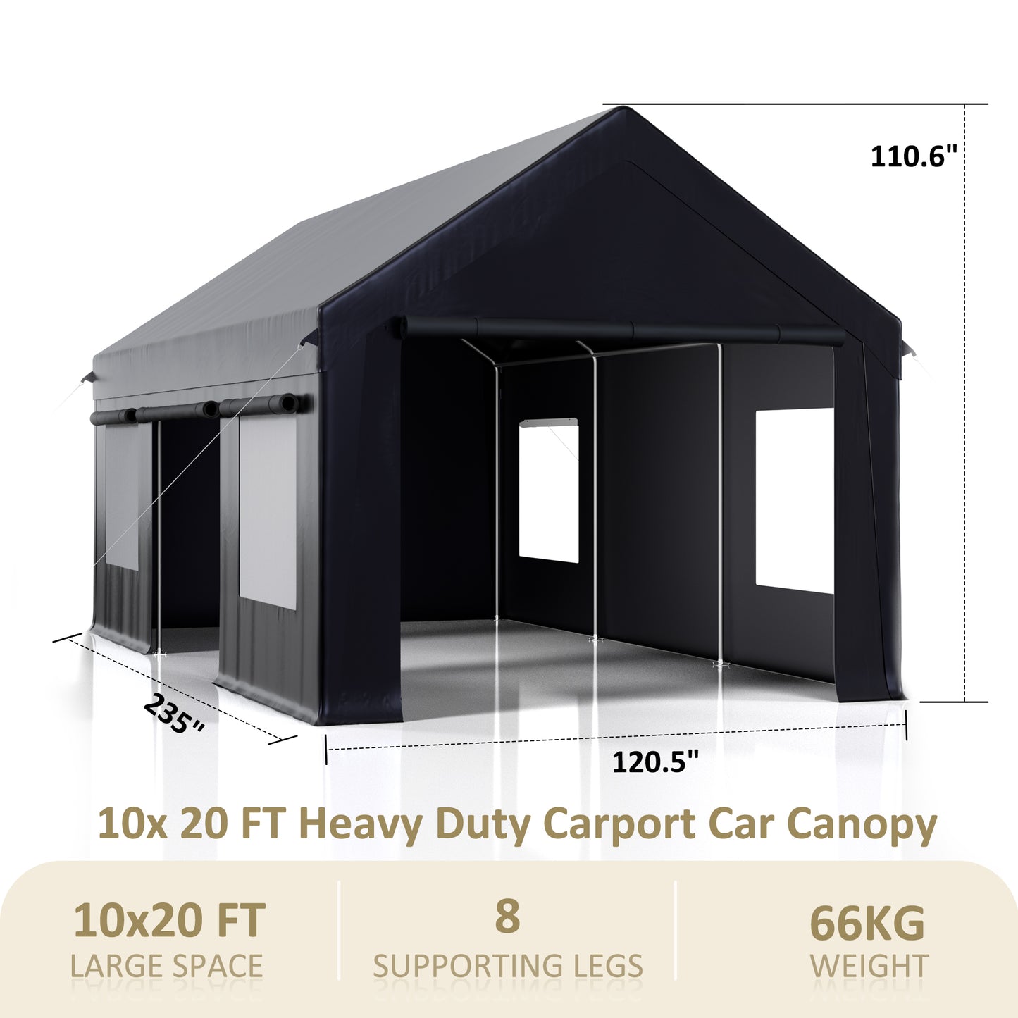 10' x 20' Heavy Duty Portable Garage, Carport with Side-Opening Door & Roll-up Windows, Car Canopy Reinforced Four-Hole Base for Car, Truck, Boat, Party