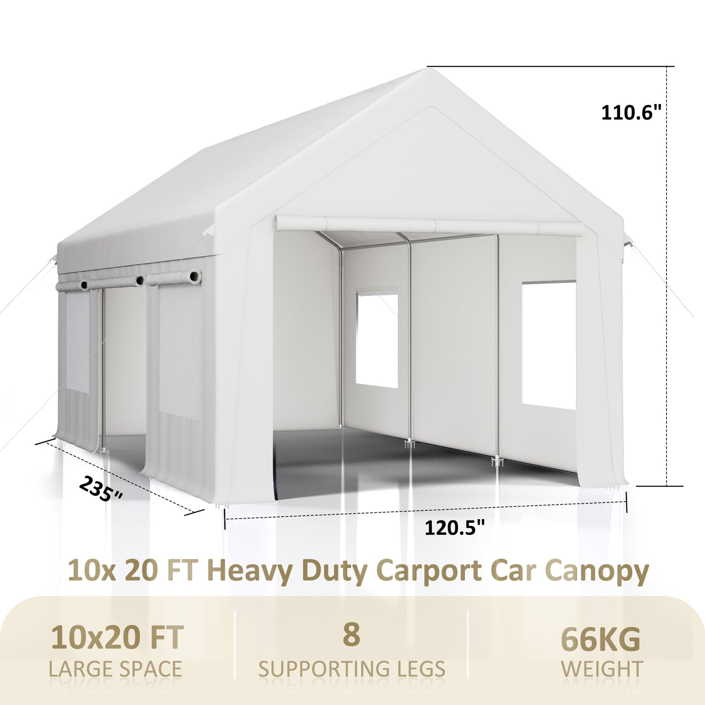 10' x 20' Heavy Duty Portable Garage, Carport with Side-Opening Door & Roll-up Windows, Car Canopy Reinforced Four-Hole Base for Car, Truck, Boat, Party