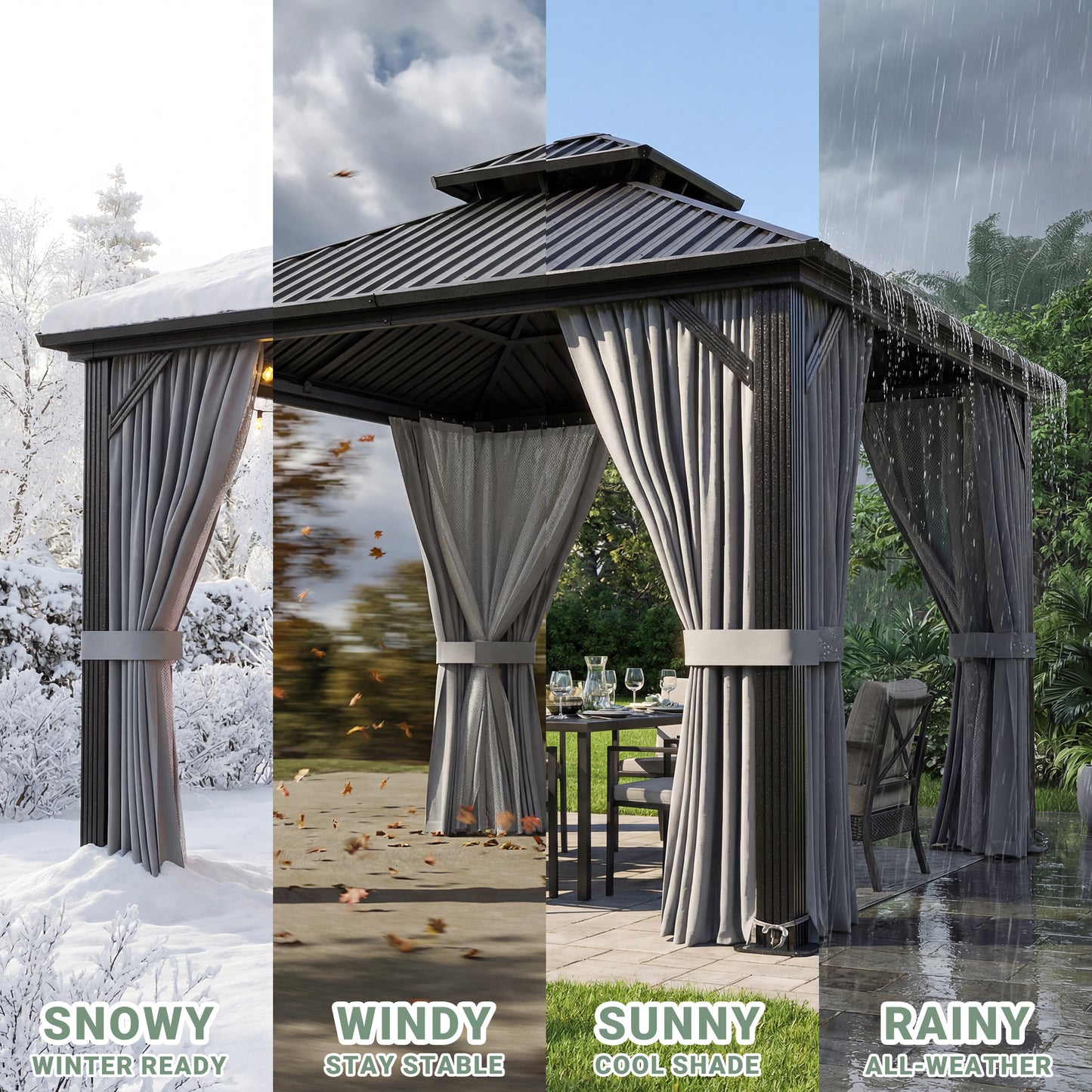 NETAJE 10x10 FT Hardtop Gazebo, Heavy Duty Gazebo with Aluminum Frame, Galvanized Steel Double Roof & Mosquito Net for Garden, Patio, Grey