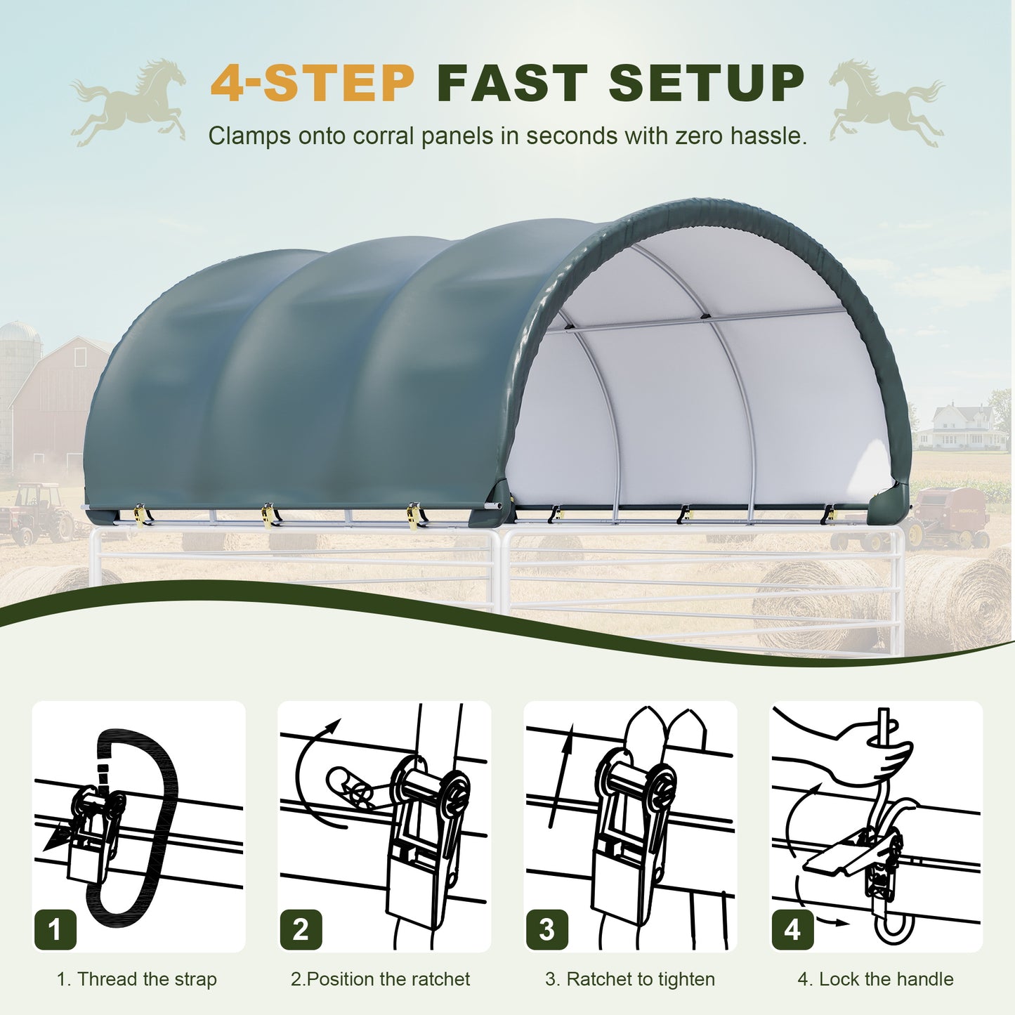 NETAJE 12' x 12' Heavy Duty Corral Shelter and Horse Shelter, Waterproof Steel Frame Livestock Shelter
