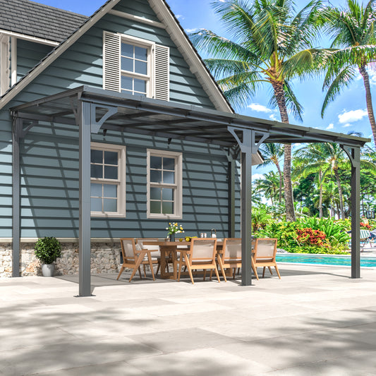 10x14 FT Gazebo Pergola Awnings for Patio with Hardtop Gazebos on Clearance Patio Covers for Shade and Rain, Lean to Gazebo for Patios,Decks,Backyard