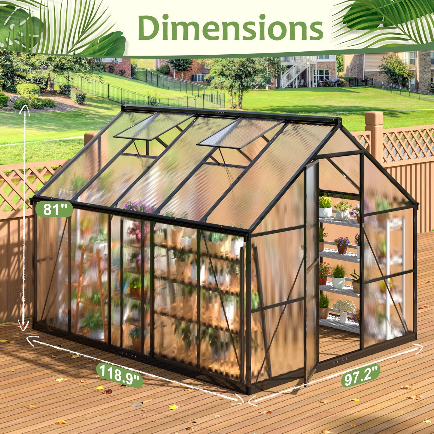 10' x 8' Polycarbonate Greenhouse, Large Aluminum Walk-in Green House with Window for Backyard