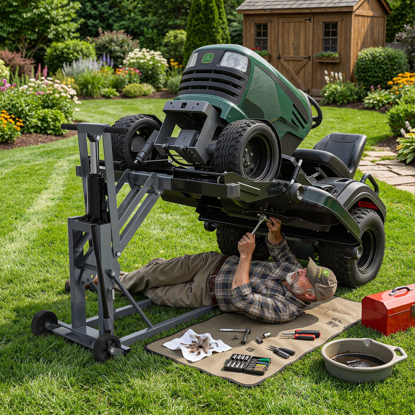 NETAJE 750 lb Hydraulic Lawn Mower Lift, Heavy Duty Riding Mower Jack for Tractor Maintenance & Repair