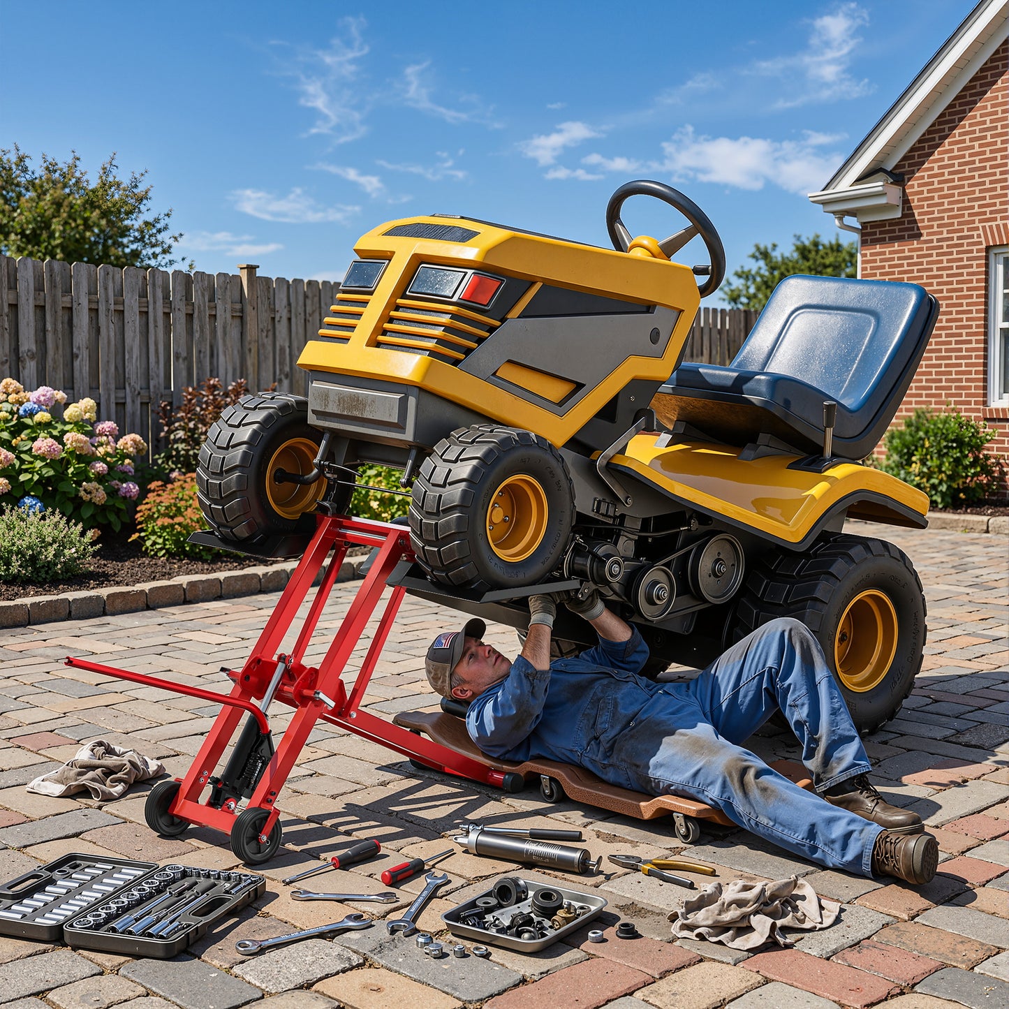NETAJE 500 lb Hydraulic Lawn Mower Lift, Heavy Duty Riding Mower Jack for Tractor Maintenance & Repair