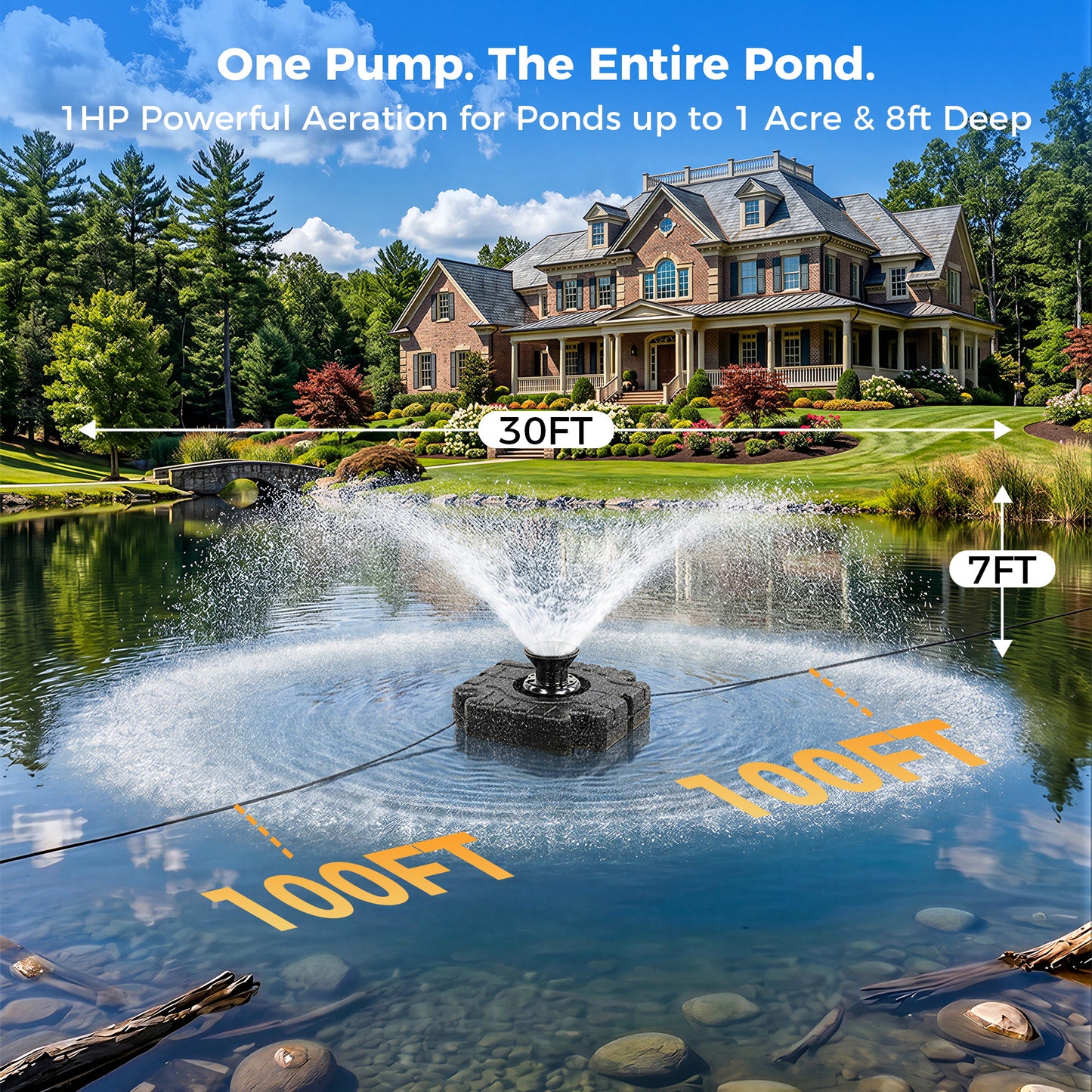 Floating Pond Fountain Aerator Pump for Outdoor Ponds and Pools with 2 LED Lights