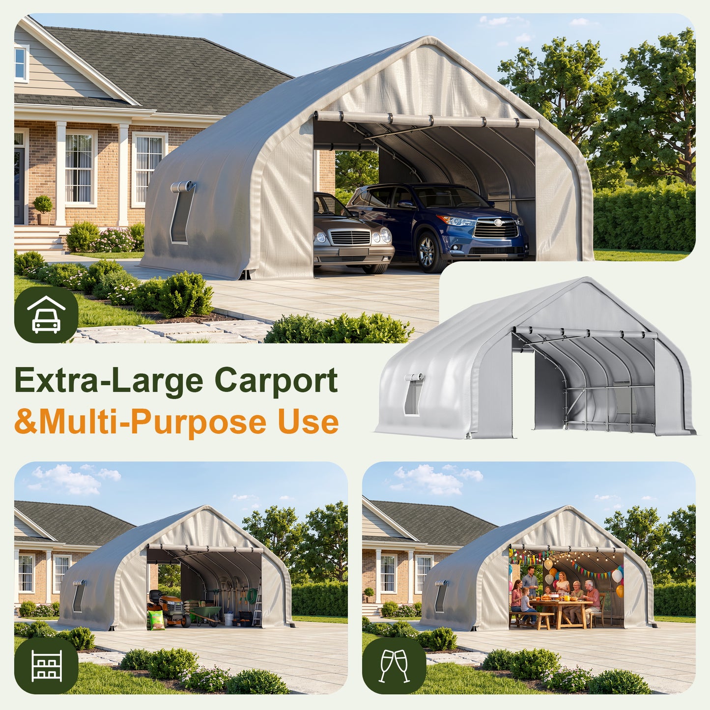 NETAJE 20x20ft Heavy Duty Carport Canopy, Galvanized Steel Frame Outdoor Storage Tent with Roll-Up Windows, Waterproof Garage Shelter for Cars, Boats, Equipment