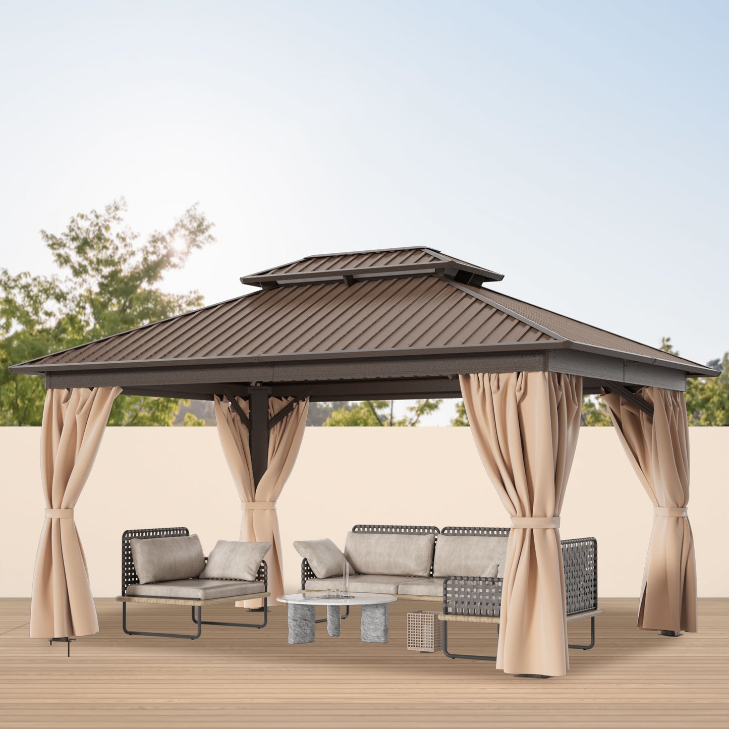 10x14 FT Hardtop Gazebo, Heavy Duty Gazebo with Aluminum Frame and Galvanized Steel Double Roof for Garden, Patio, Lawns