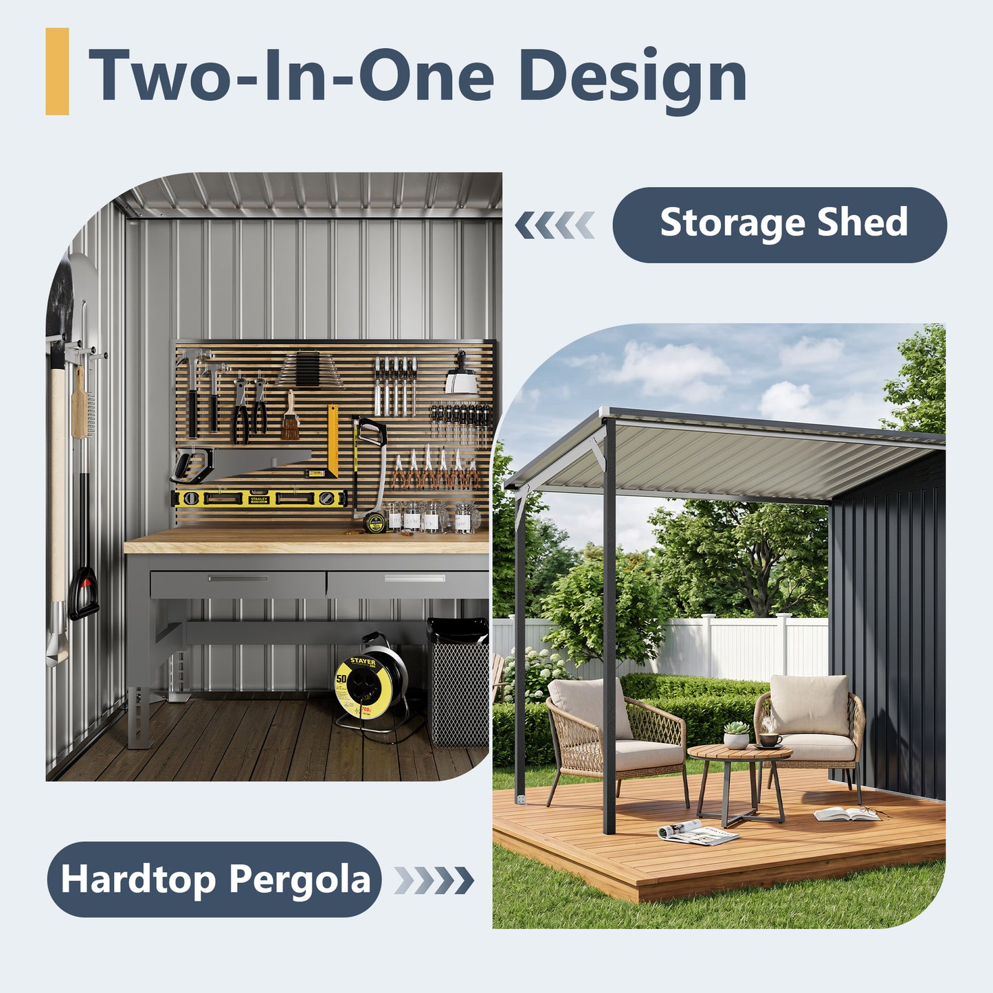 NETAJE 12x4 ft 2-in-1 Outdoor Storage Shed and Hardtop Pergola Combo, Metal Lean to Shed with Lockable Door for Patio, Backyard, Deck