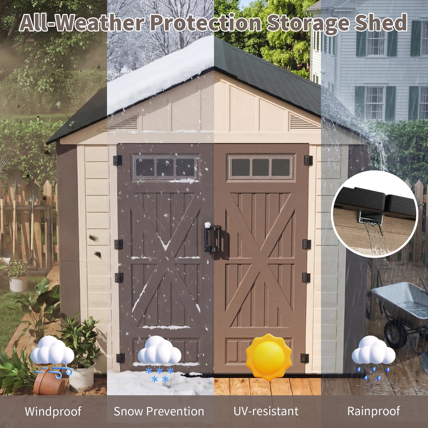 NETAJE 8x12 ft Resin Storage Shed, Outdoor Plastic Tool Shed with Floor, Lockable Door, Window and Vents for Patio, Backyard, Beige & Brown