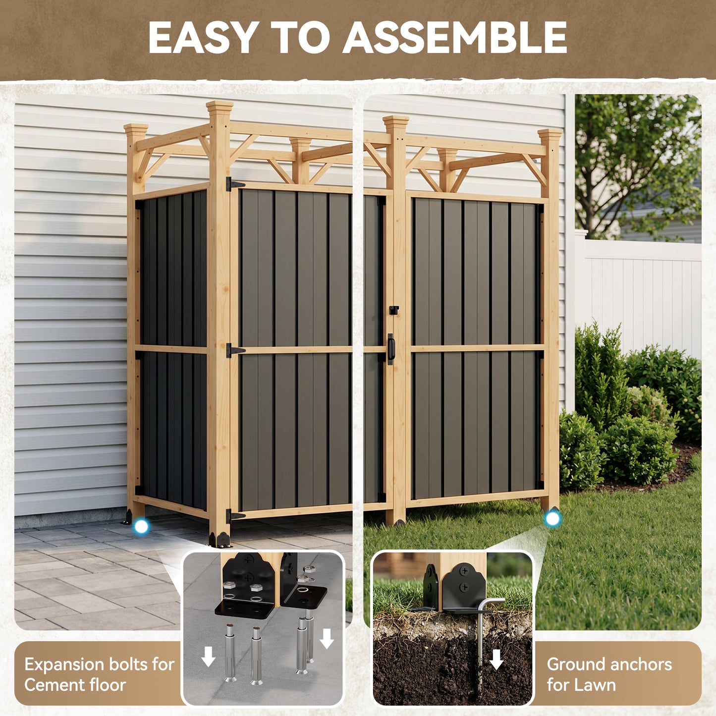NETAJE 2-in-1 Outdoor Shower Enclosure with Changing Room, Solid Wood & Galvanized Steel Privacy Shower Stall for Poolside, Beach, Backyard