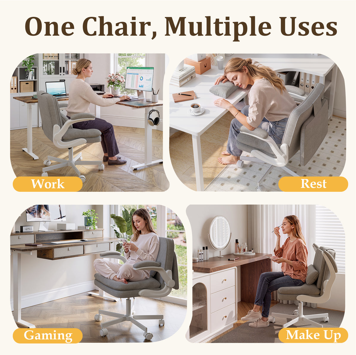 NETAJE Criss Cross Office Chair with Flip Backrest & Lumbar Pillow, Wide Cross Legged Desk Chair for Home Office, Bedroom