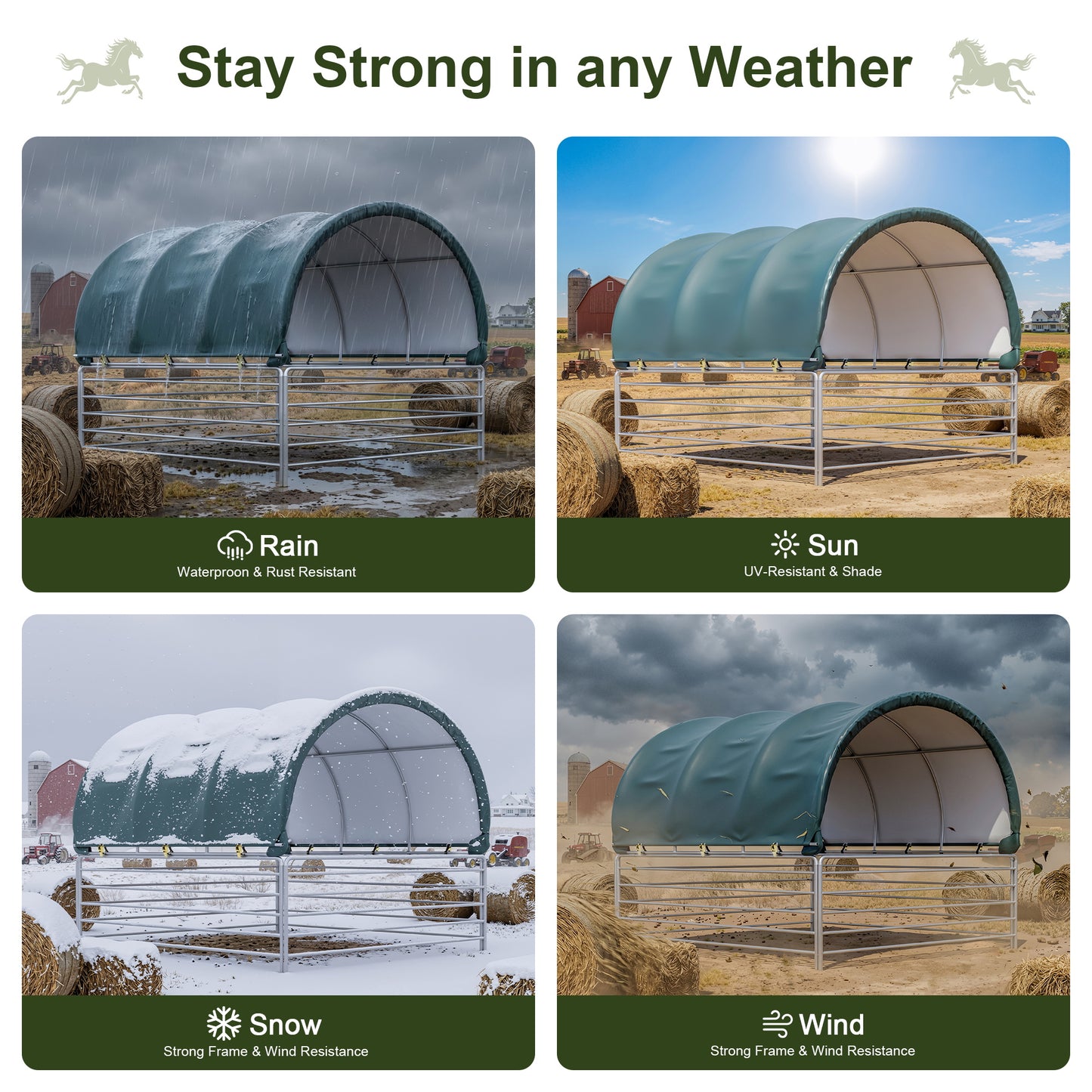 NETAJE 12' x 12' Heavy Duty Corral Shelter and Horse Shelter, Waterproof Steel Frame Livestock Shelter