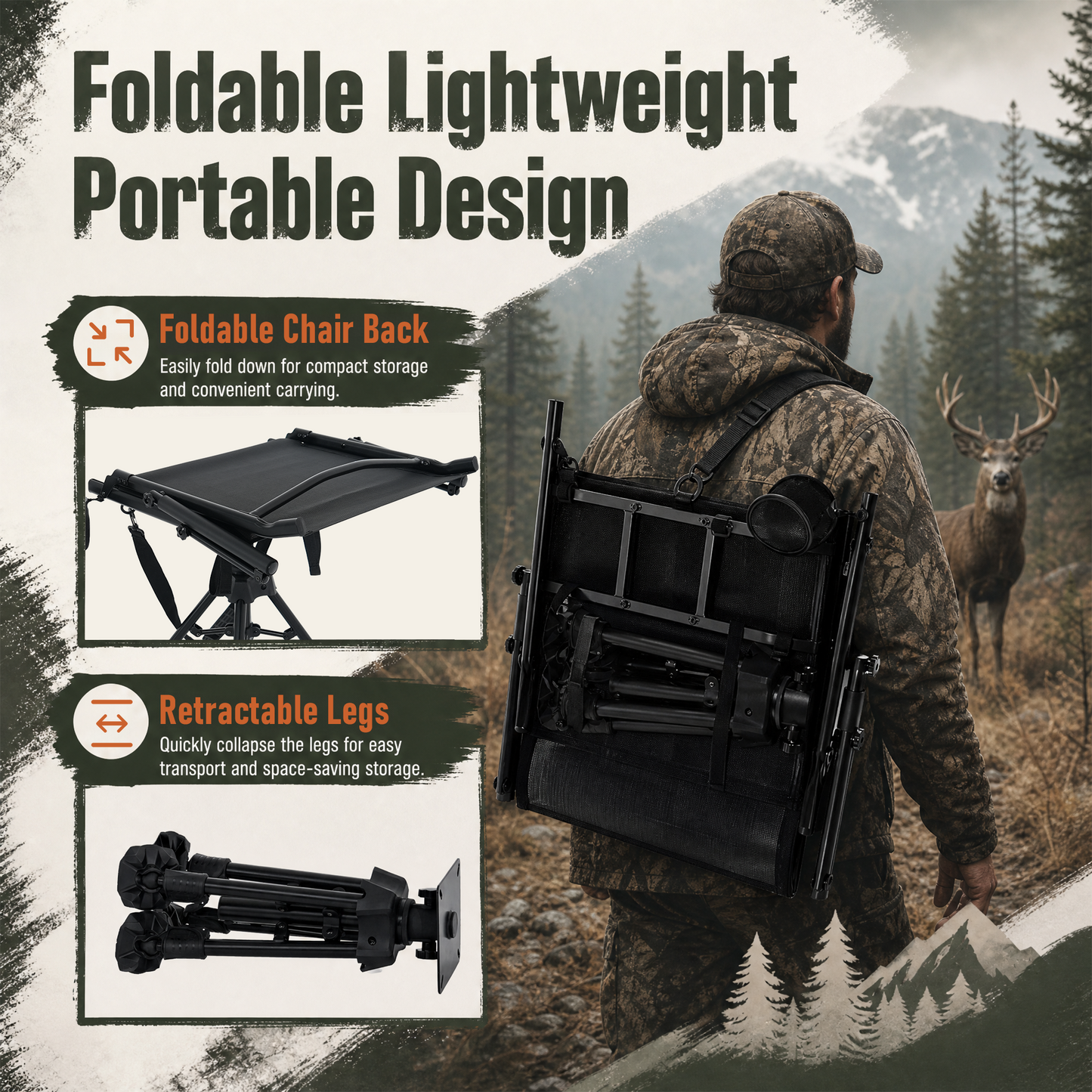 NETAJE 360°Swivel Hunting Blind Chair with Adjustable Legs, Folding Portable Hunting Chair with Cup Holder for Deer Hunting Fishing Camping Ground Blinds