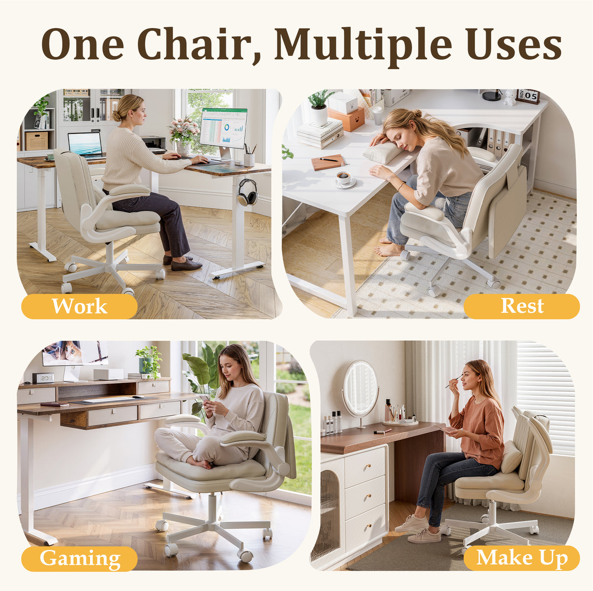 NETAJE Criss Cross Office Chair with Flip Backrest & Lumbar Pillow, Wide Cross Legged Desk Chair for Home Office, Bedroom