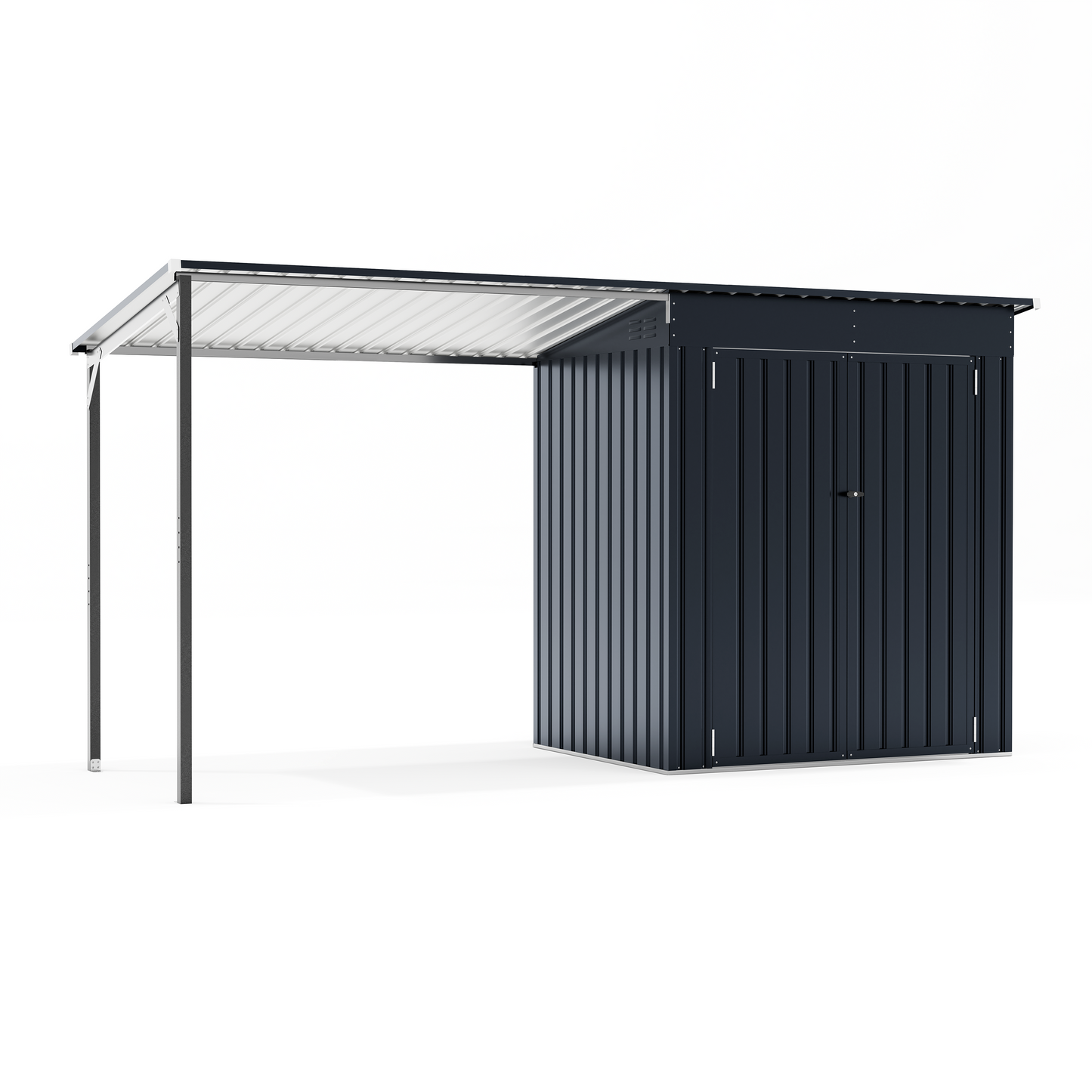 NETAJE 12x4 ft 2-in-1 Outdoor Storage Shed and Hardtop Pergola Combo, Metal Lean to Shed with Lockable Door for Patio, Backyard, Deck