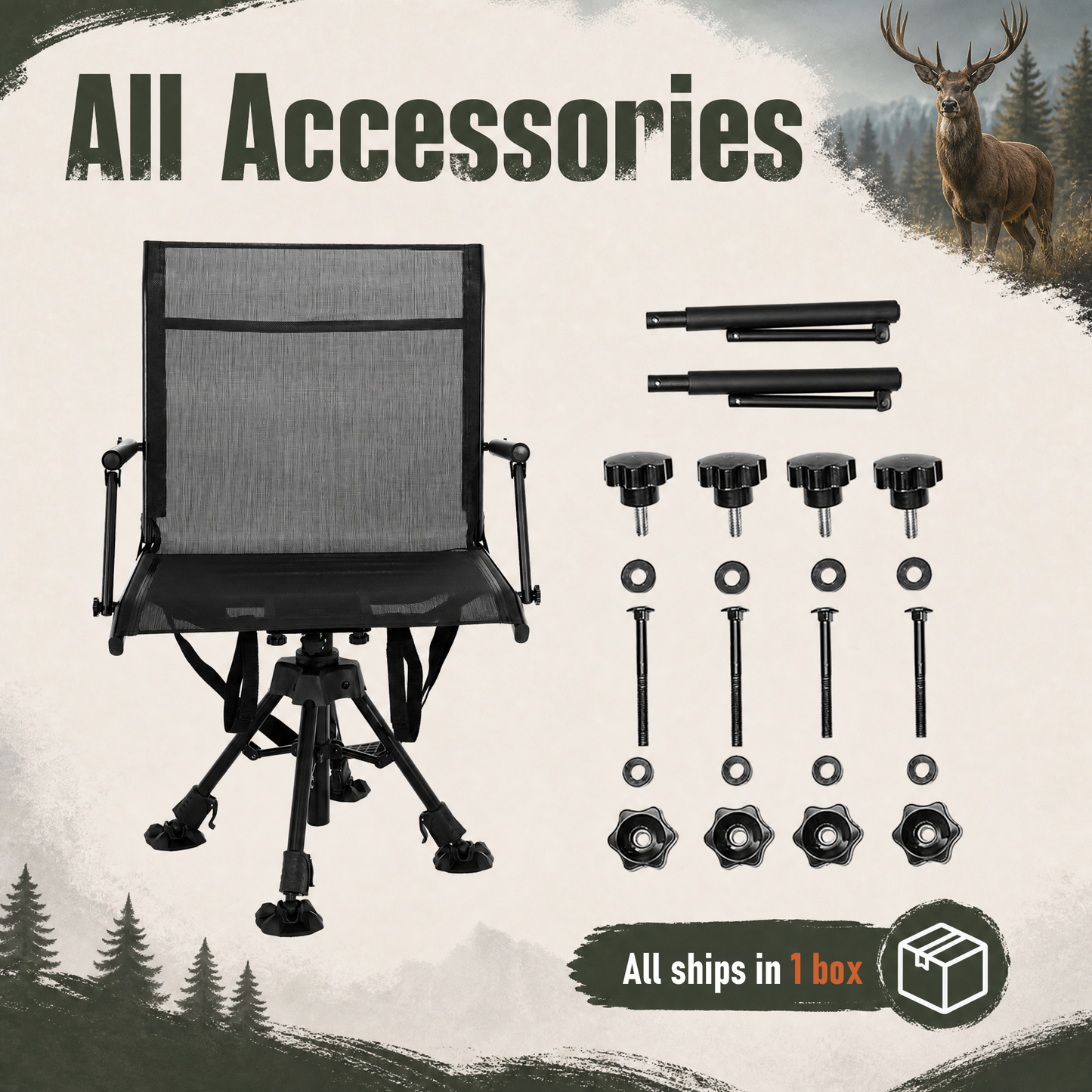 NETAJE 360°Swivel Hunting Blind Chair with Adjustable Legs, Folding Portable Hunting Chair with Cup Holder for Deer Hunting Fishing Camping Ground Blinds