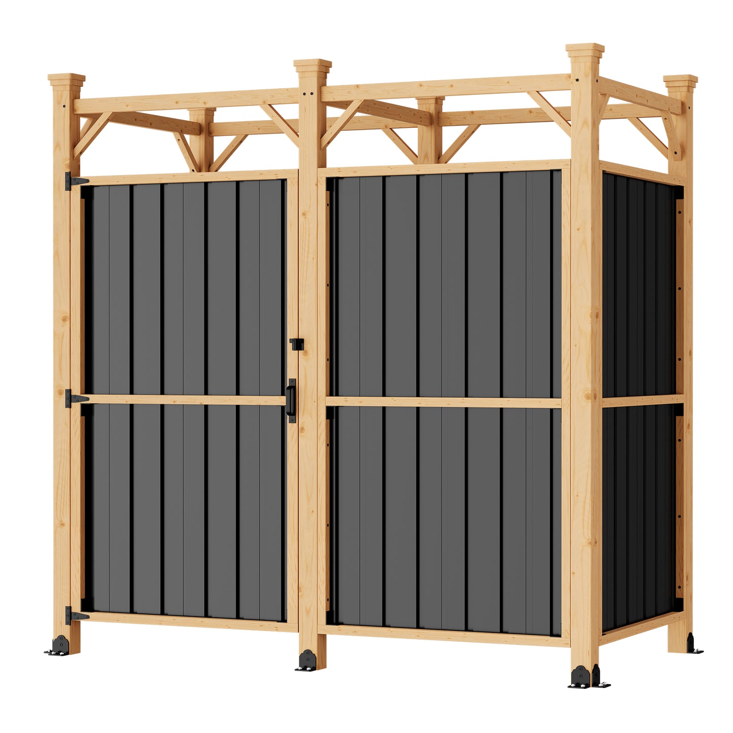NETAJE 2-in-1 Outdoor Shower Enclosure with Changing Room, Solid Wood & Galvanized Steel Privacy Shower Stall for Poolside, Beach, Backyard
