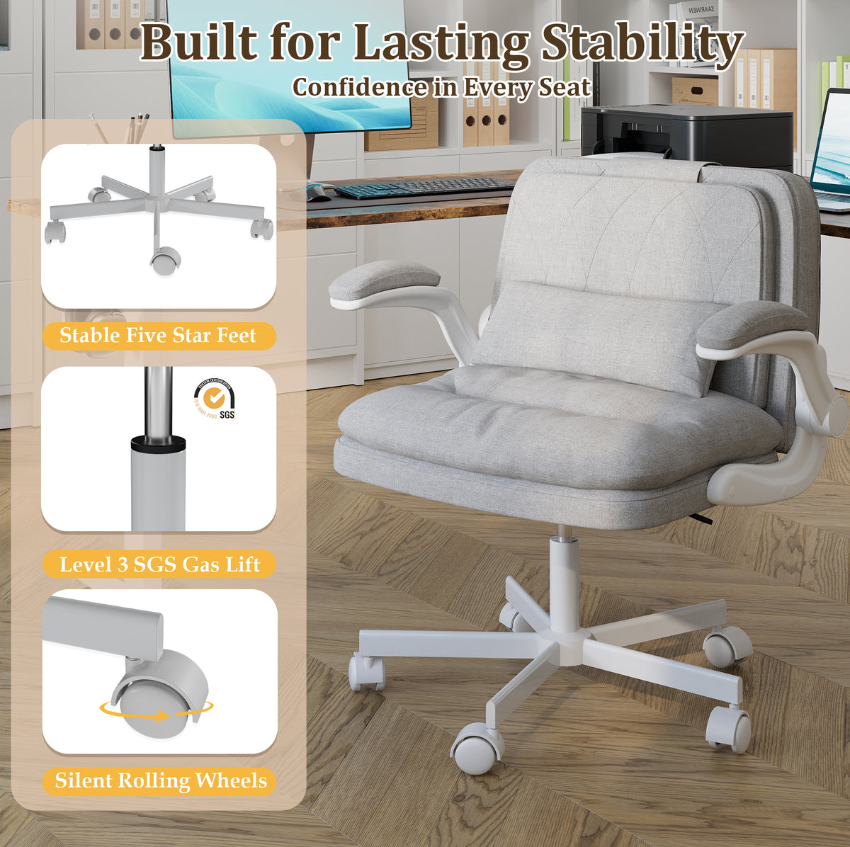 NETAJE Criss Cross Office Chair with Flip Backrest & Lumbar Pillow, Wide Cross Legged Desk Chair for Home Office, Bedroom