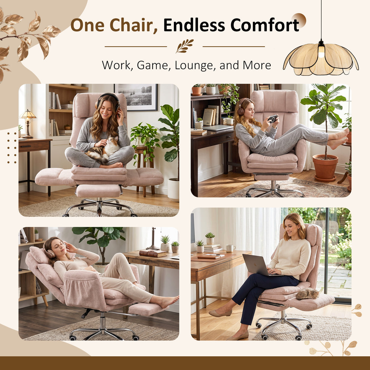 NETAJE Big and Tall Office Chair, Ergonomic Chair with 4-Level Adjustable Lumbar Support & Footrest for Home Office