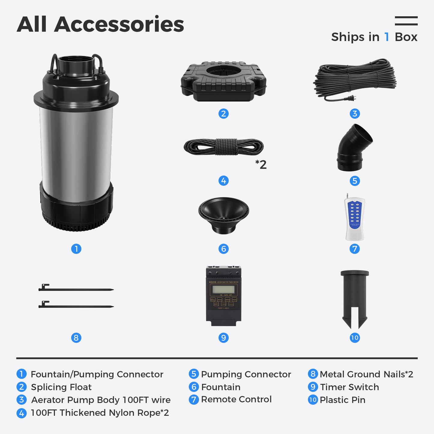 Floating Pond Fountain Aerator Pump for Outdoor Ponds and Pools with Optional LED Lights