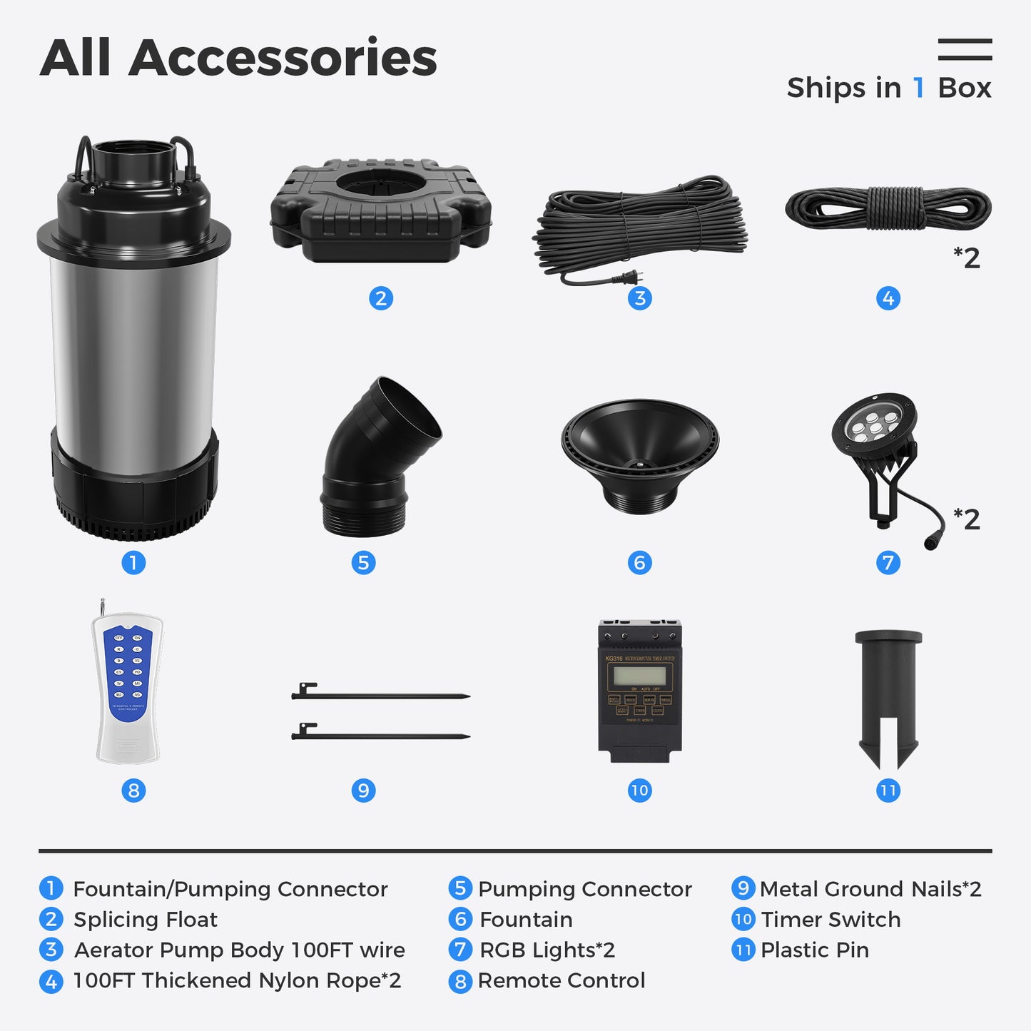 Floating Pond Fountain Aerator Pump for Outdoor Ponds and Pools with 2 LED Lights