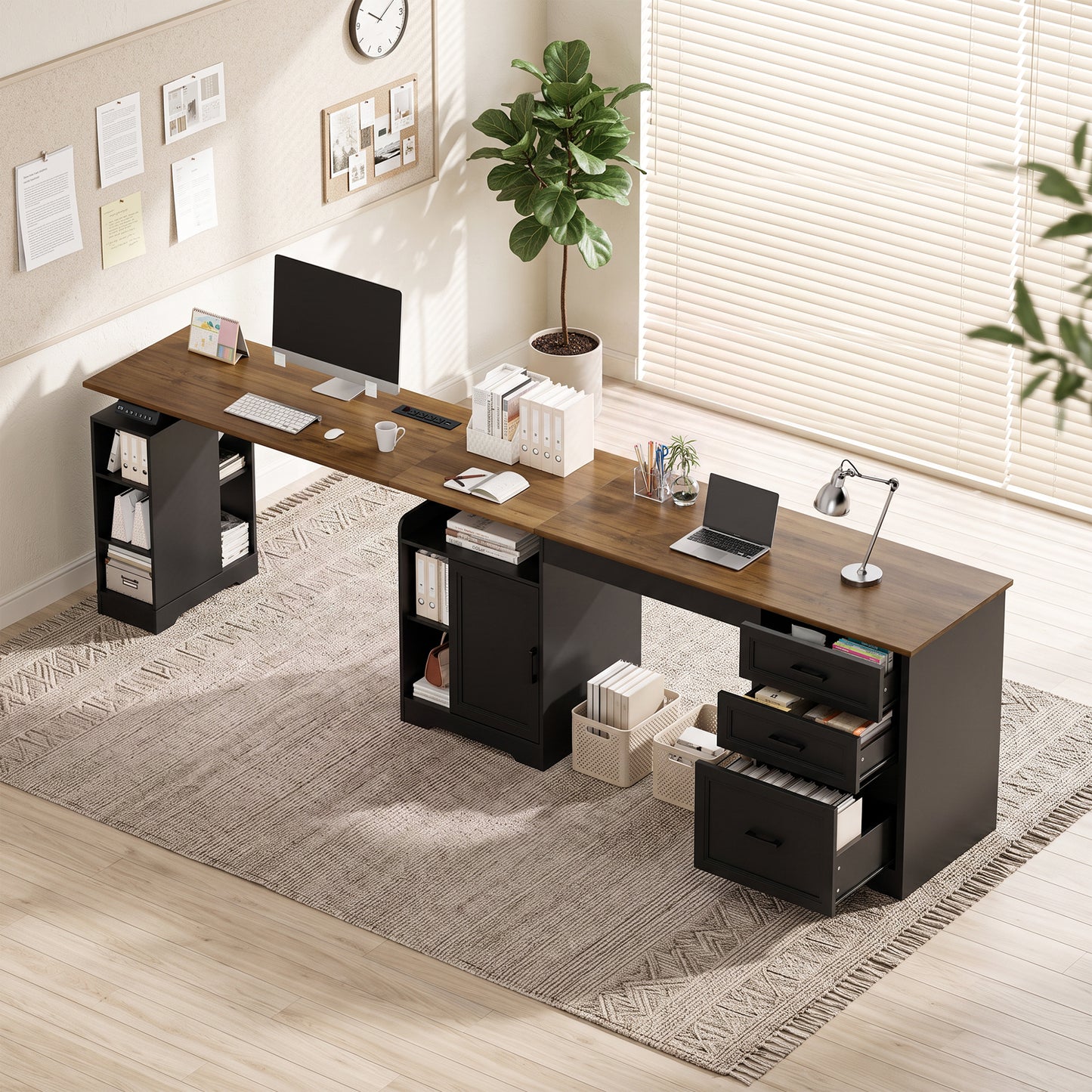 NETAJE L Shaped Electric Standing Desk, Height Adjustable Sit Stand Computer Desk with Power Outlet, Reversible Home Office Desk