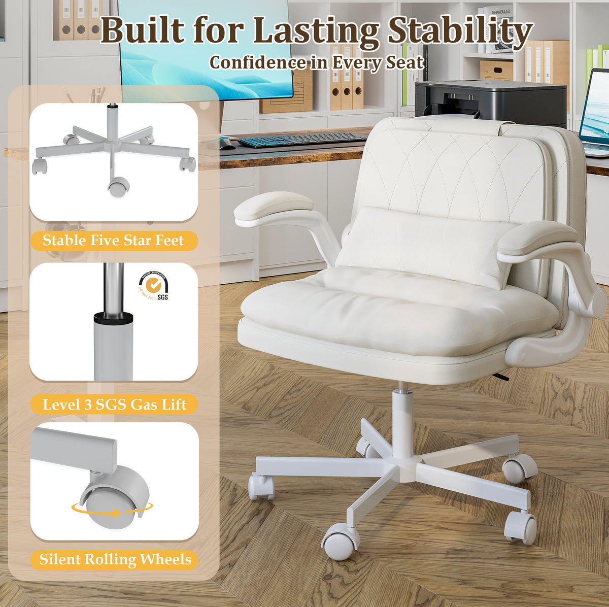 NETAJE Criss Cross Office Chair with Flip Backrest & Lumbar Pillow, Wide Cross Legged Desk Chair for Home Office, Bedroom
