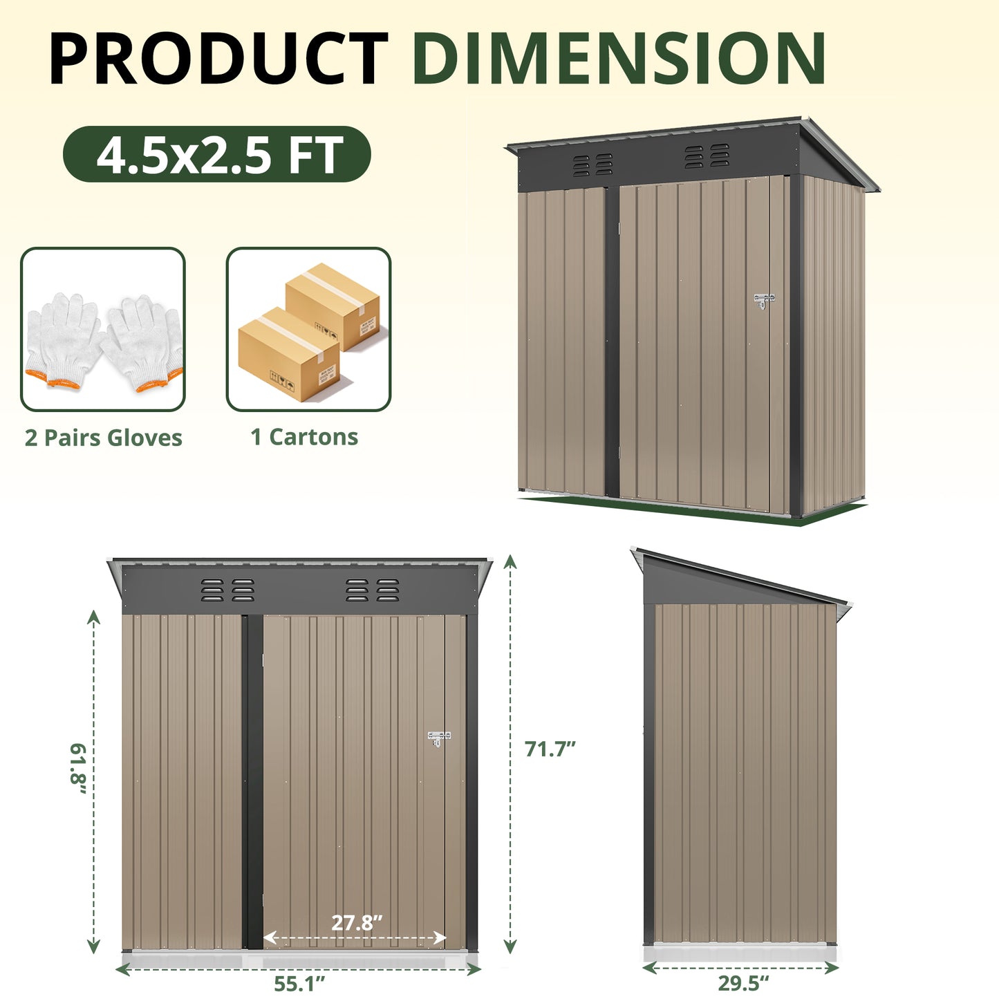 5'x3' Outdoor Metal Storage Shed with Updated Frame Structure and Lockable Doors for Backyard Garden Patio Lawn, Brown