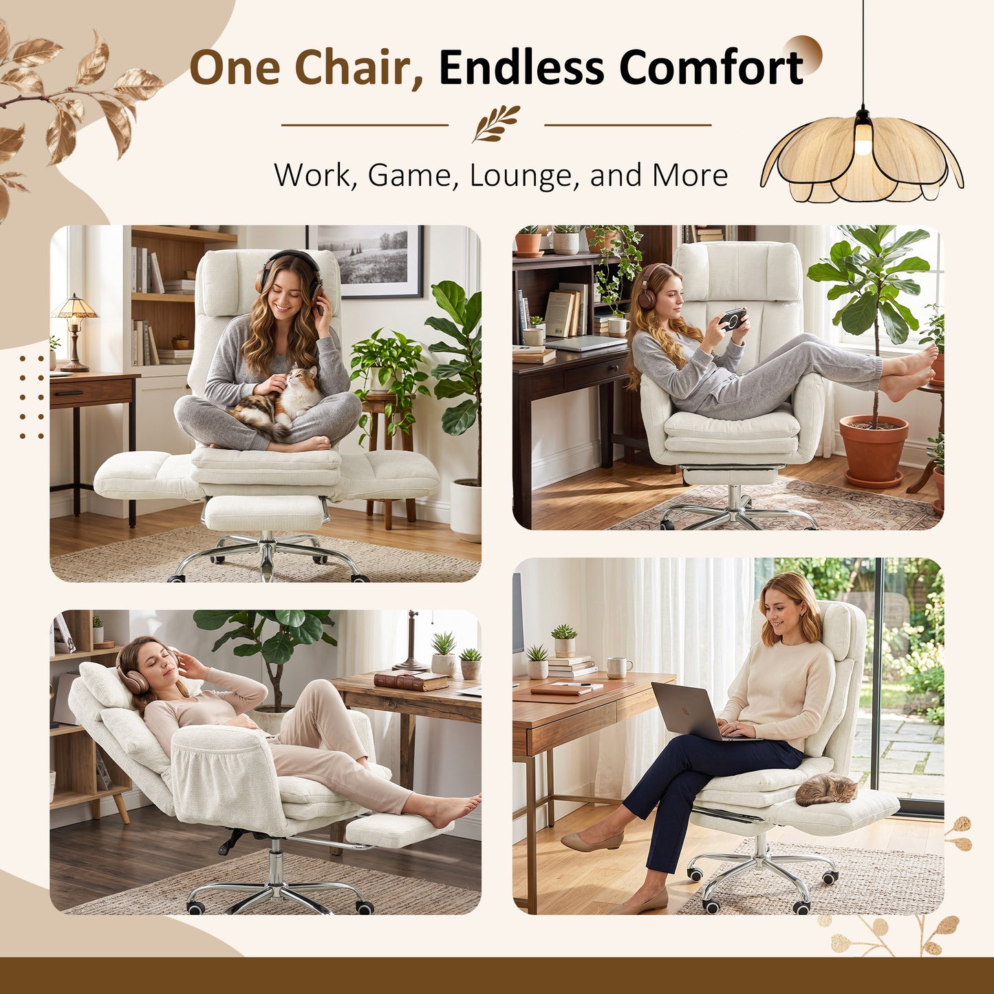 NETAJE Big and Tall Office Chair, Ergonomic Chair with 4-Level Adjustable Lumbar Support & Footrest for Home Office