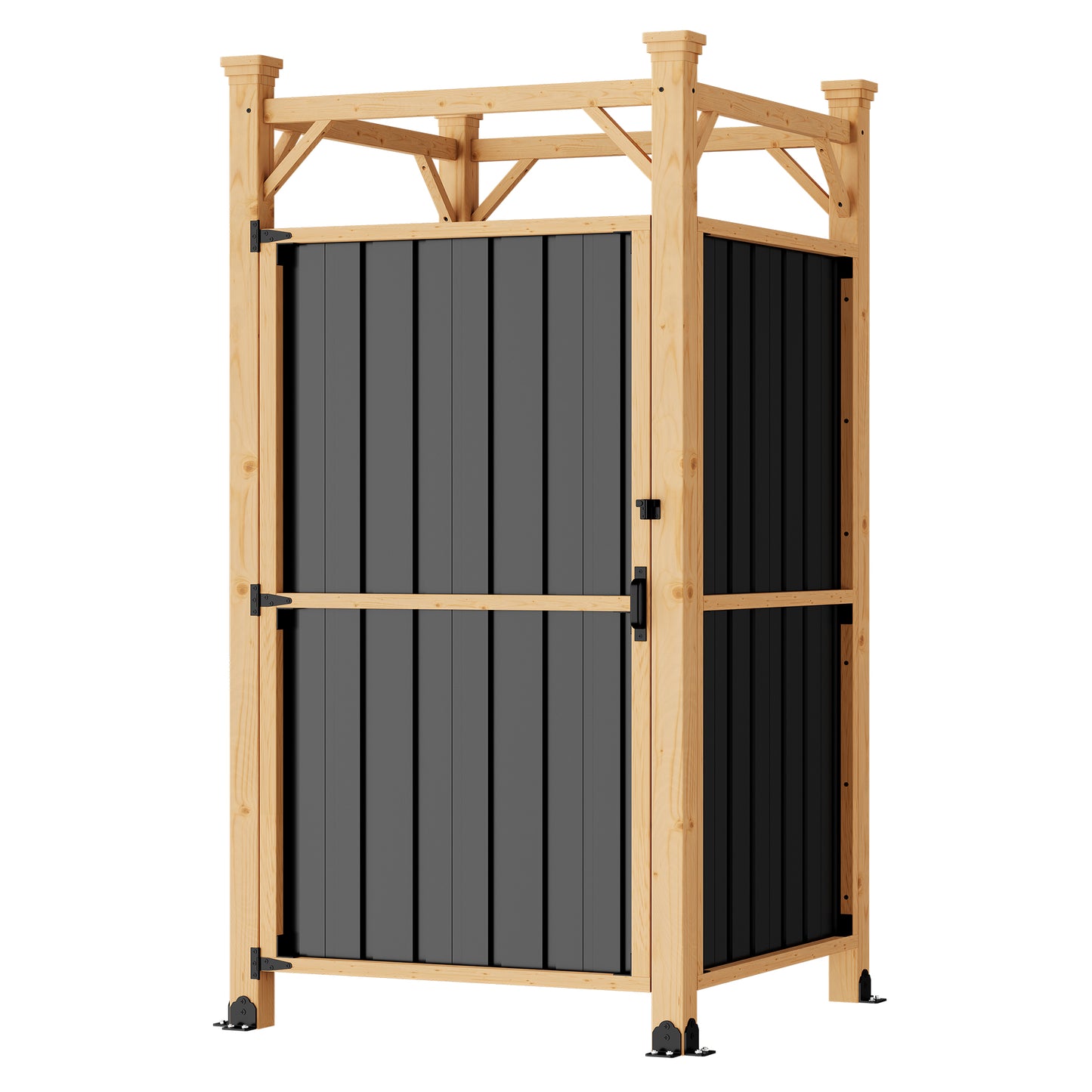 NETAJE Freestanding Outdoor Shower Enclosure,Wood Privacy Shower Stall with Metal Panels and Lockable Door,Waterproof Backyard Shower Room for Poolside, Patio & Beach House