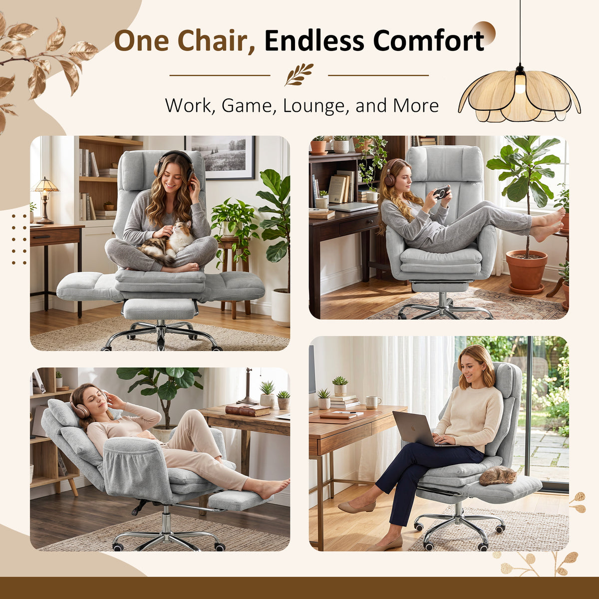 NETAJE Big and Tall Office Chair, Ergonomic Chair with 4-Level Adjustable Lumbar Support & Footrest for Home Office