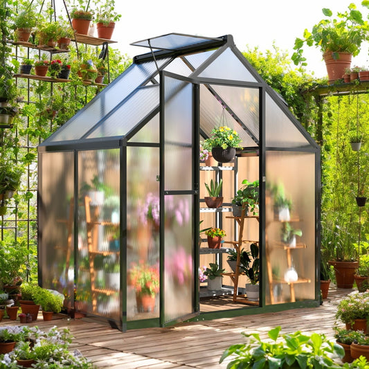 4' x 6' Polycarbonate Greenhouse, Large Aluminum Walk-in for Backyard Outdoor